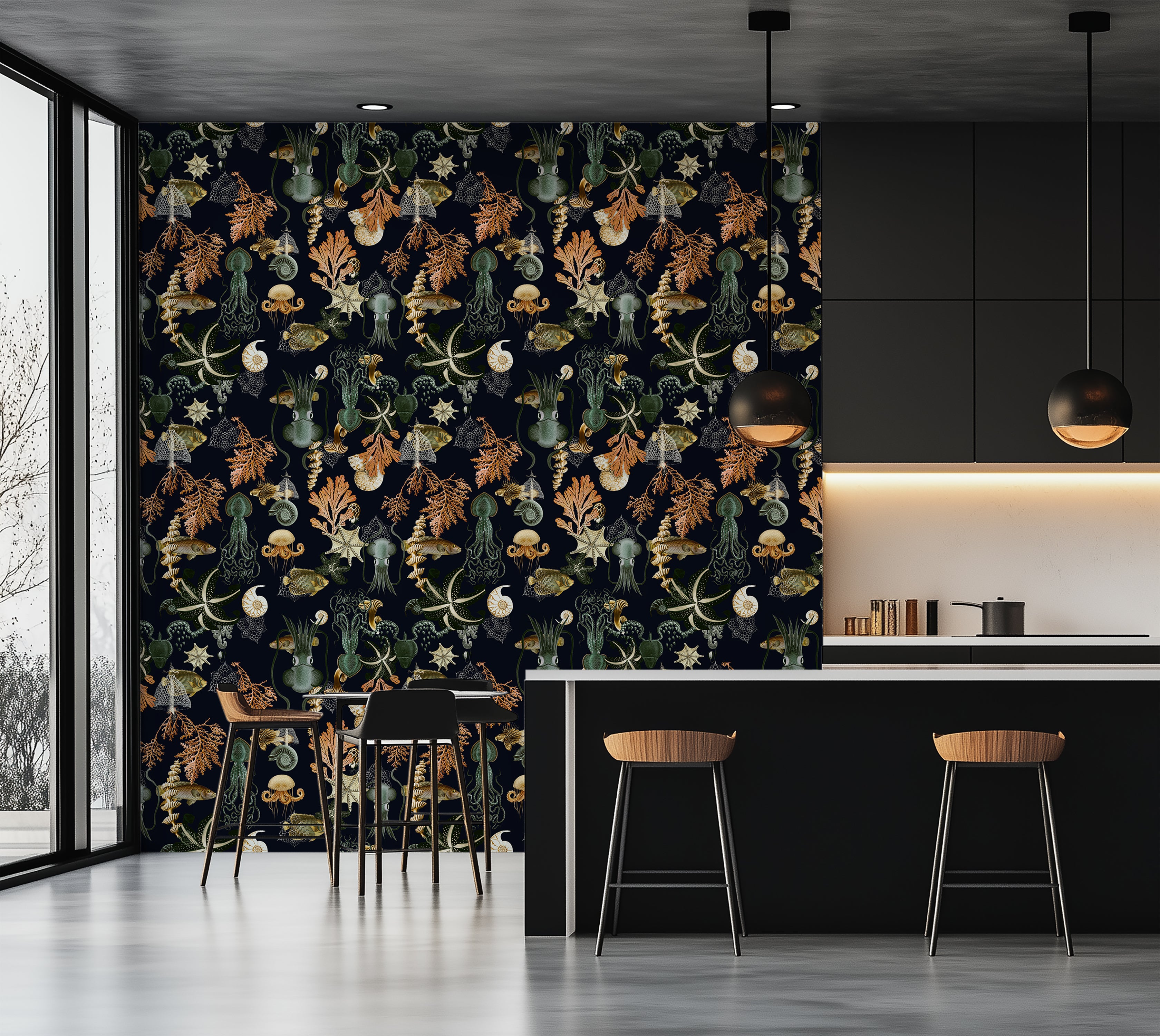 Premium Repeating Pattern Wallpaper - Octopus Fish Coral Sealife