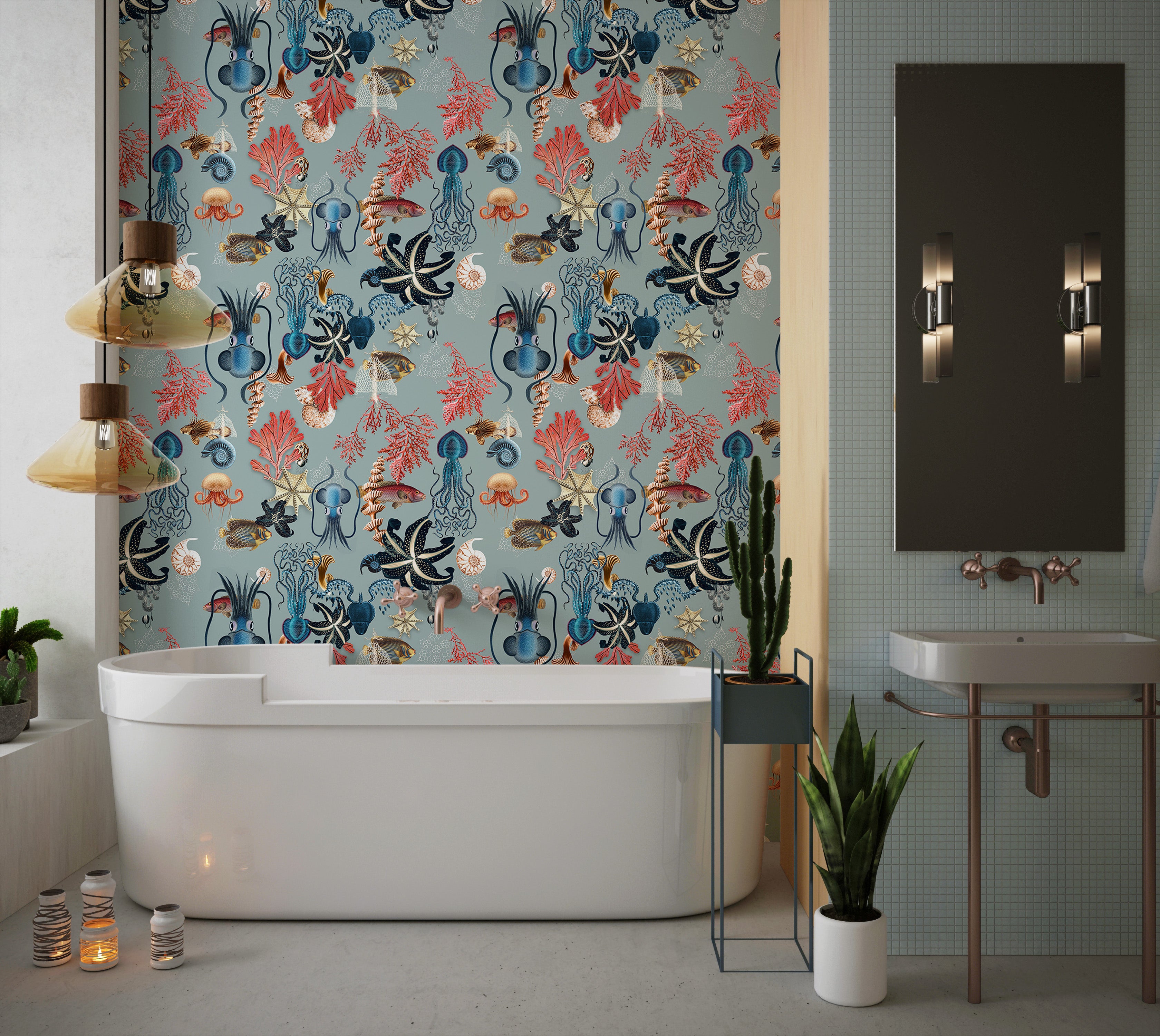 Premium Repeating Pattern Wallpaper - Vintage Underwater Sea Life