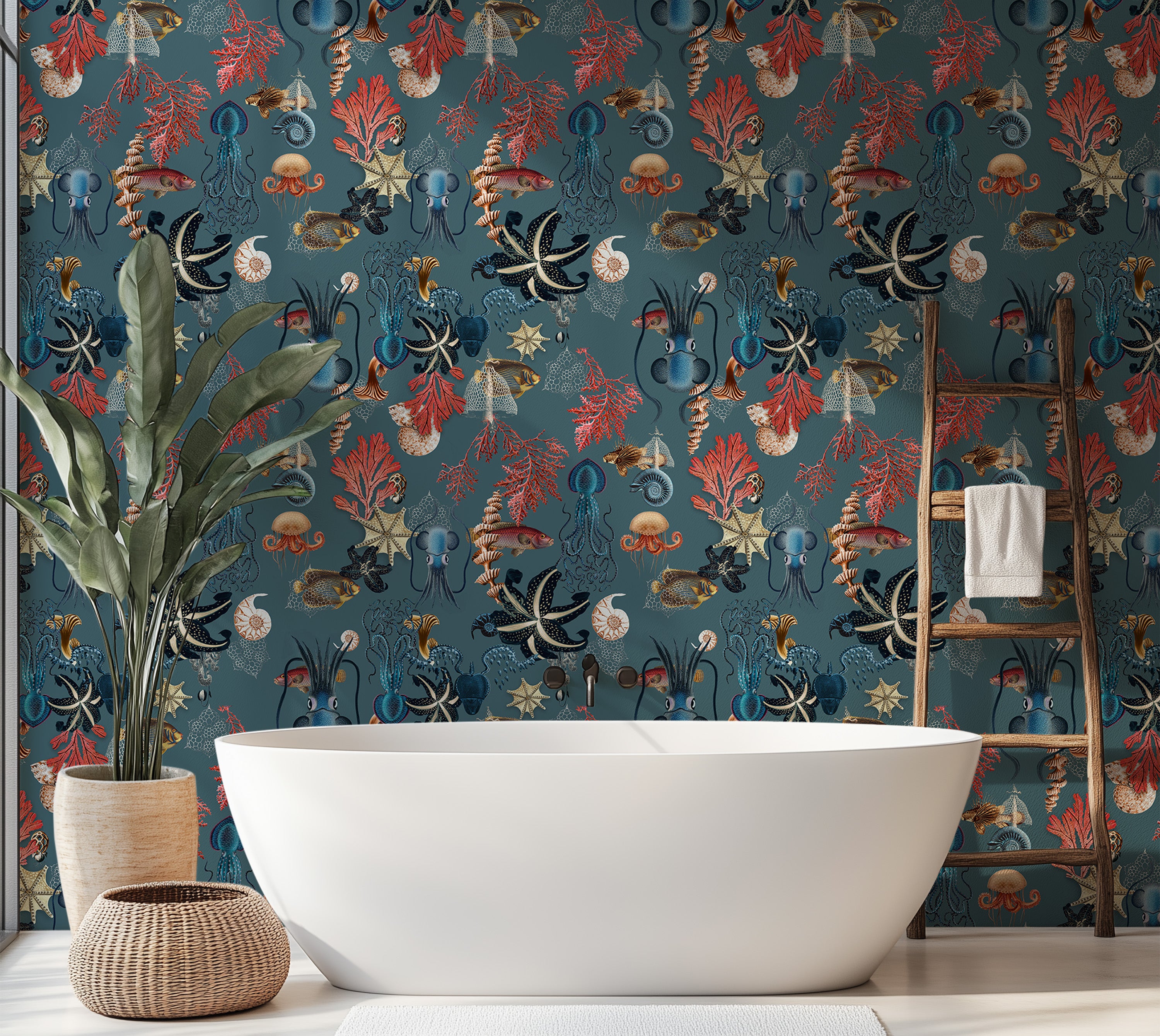 Premium Repeating Pattern Wallpaper - Vintage Underwater Sea Life