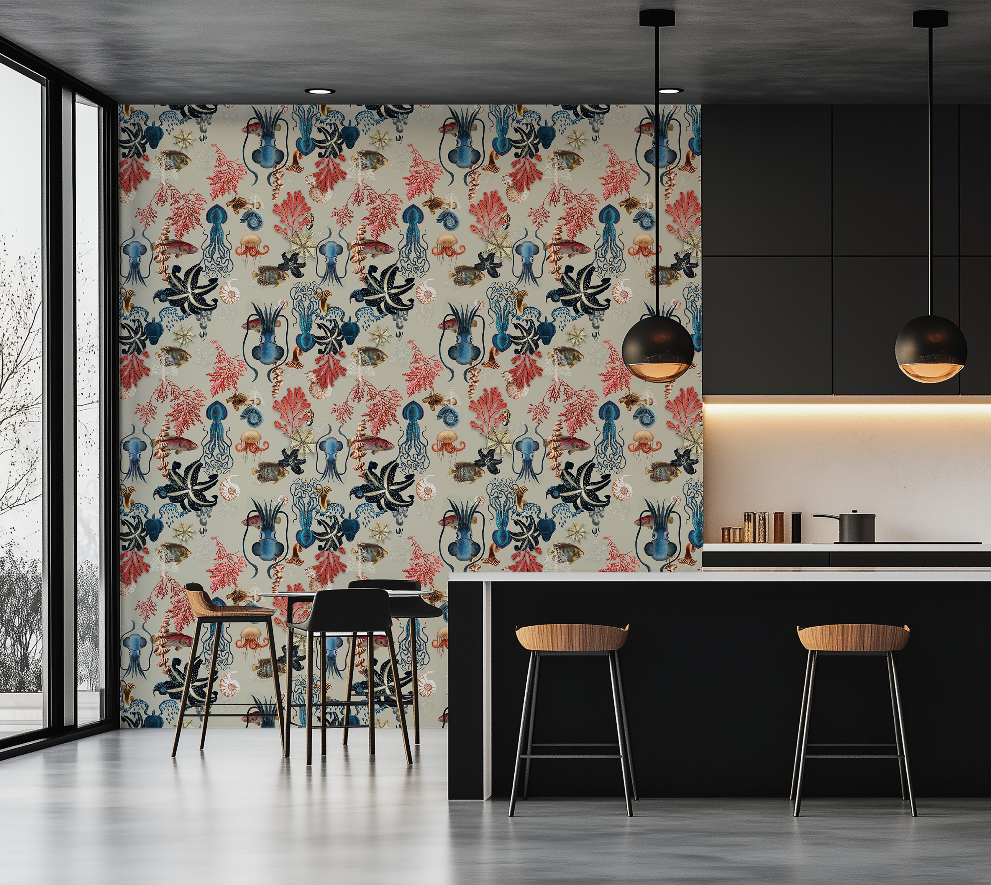 Premium Repeating Wallpaper - Submerged World - Beige