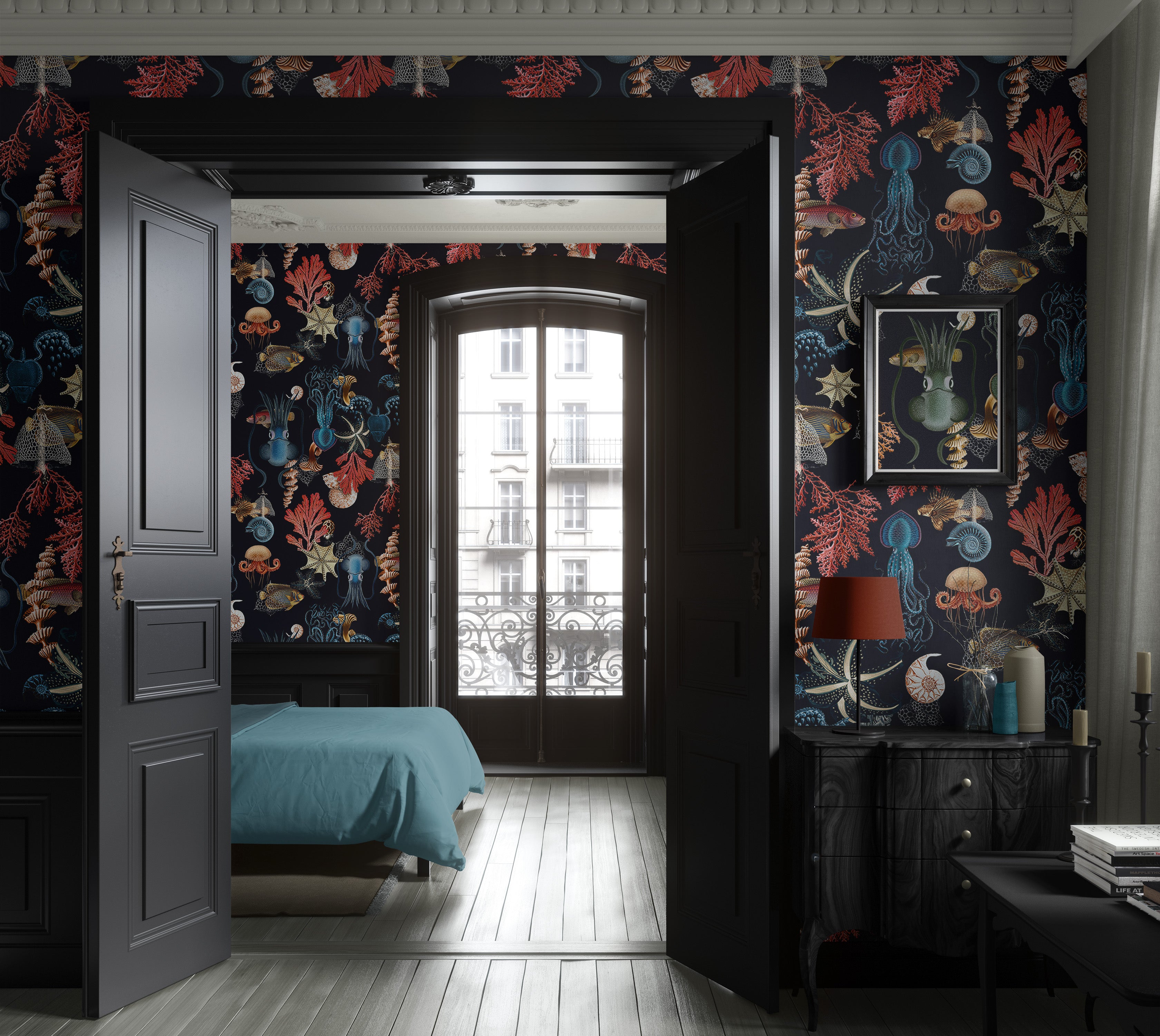 Premium Repeating Wallpaper - Submerged World - Black