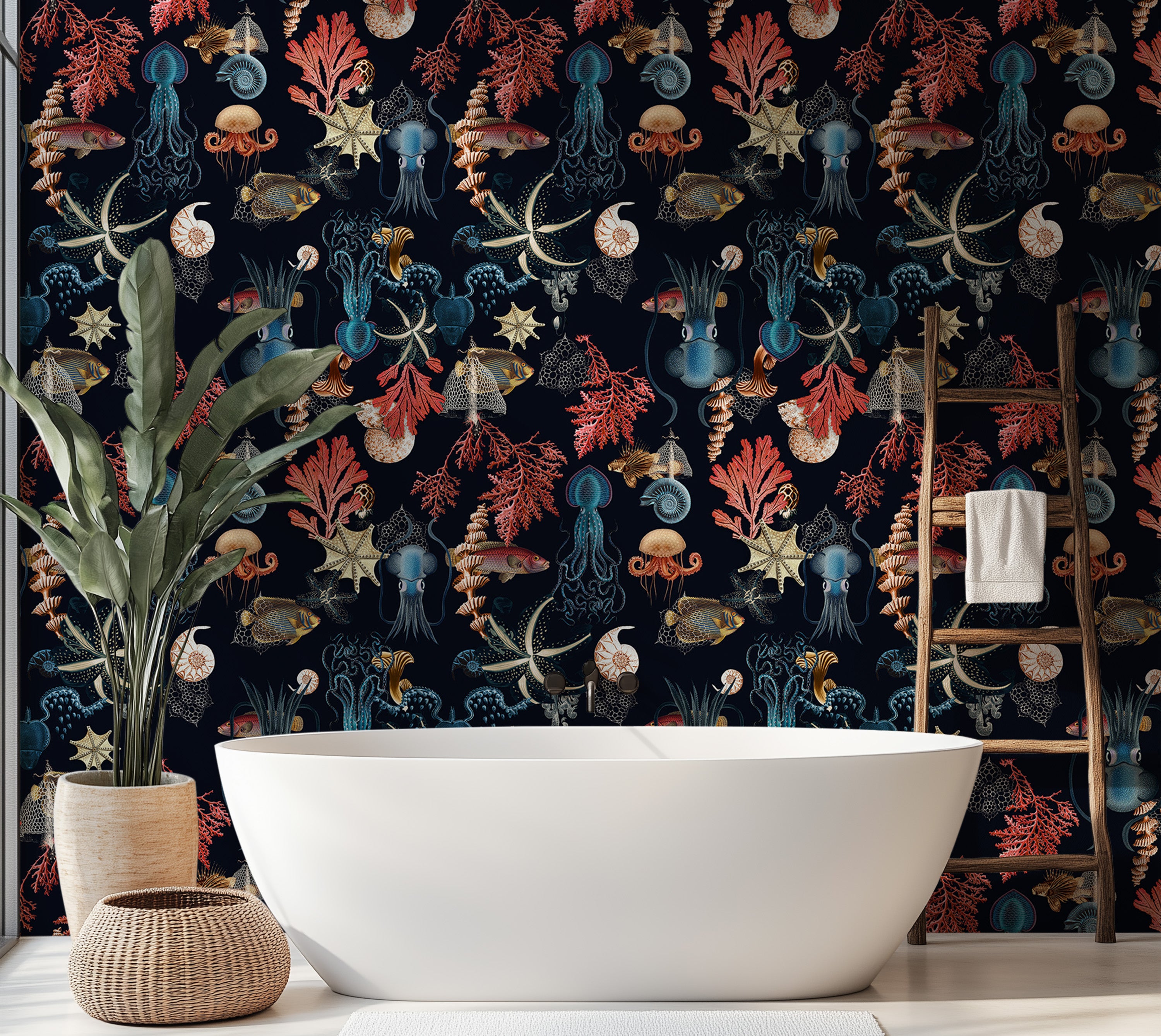 Premium Repeating Wallpaper - Submerged World - Black