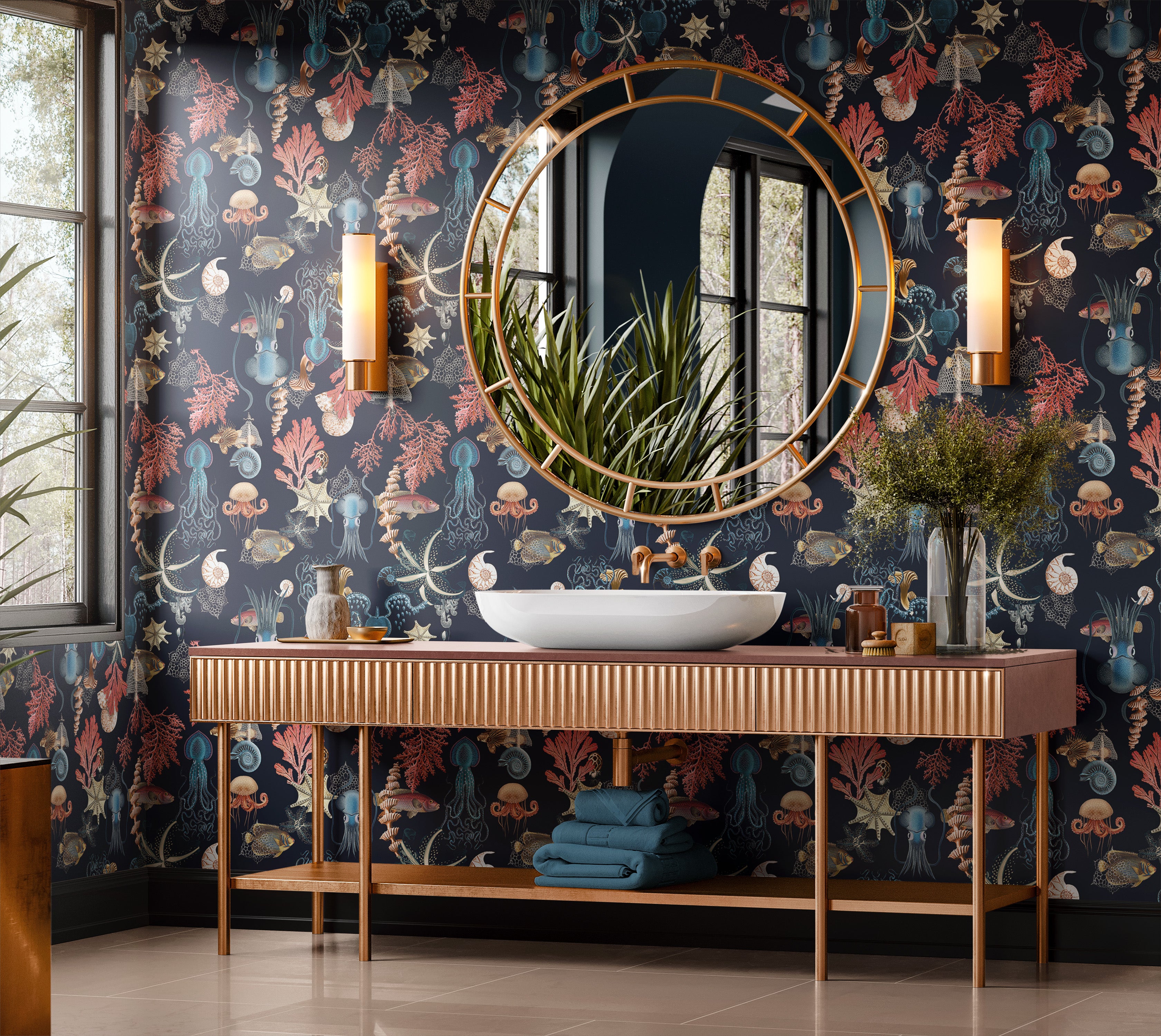 Premium Repeating Wallpaper - Submerged World - Black