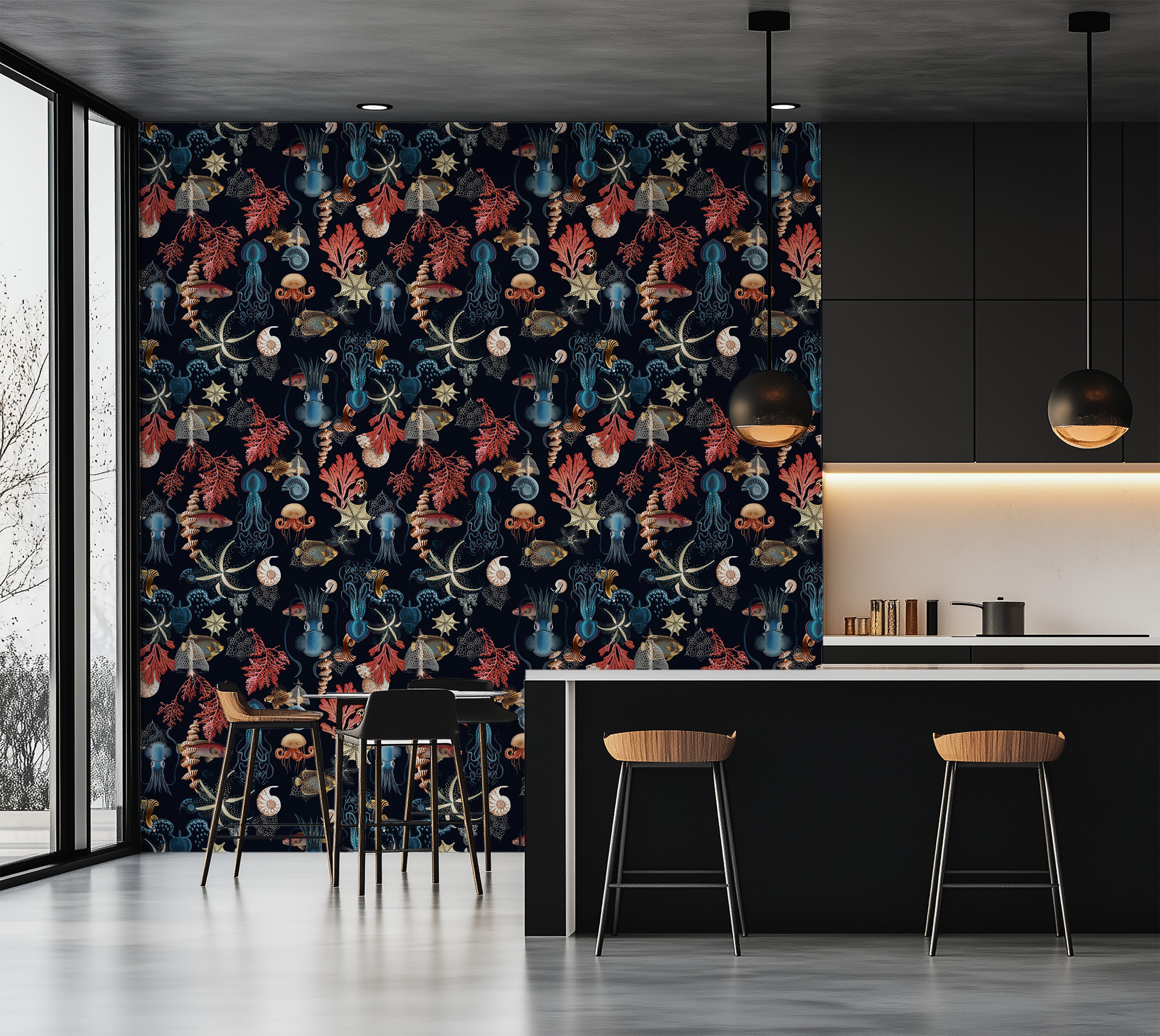 Premium Repeating Wallpaper - Submerged World - Black