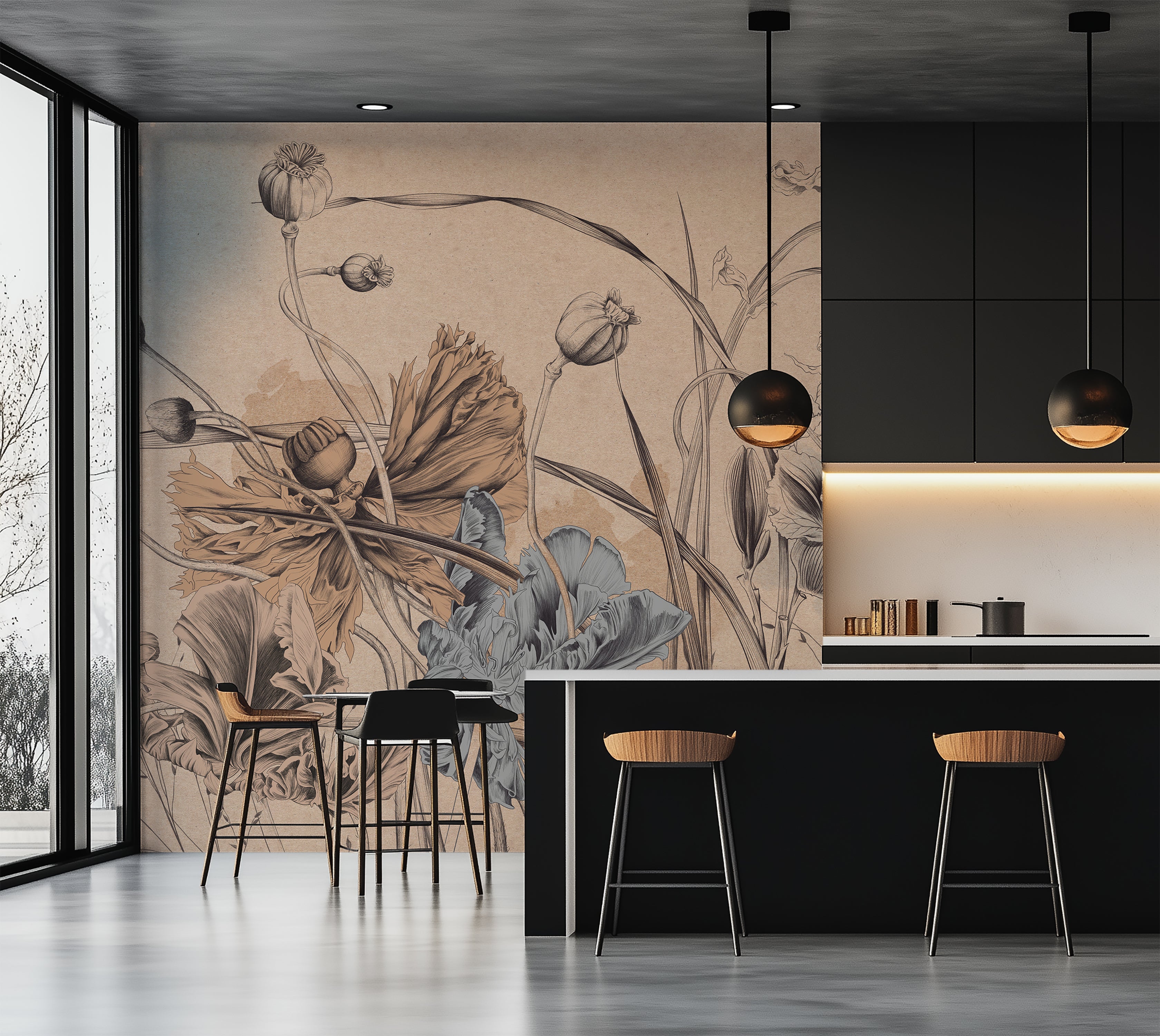 Premium Wallpaper Wall Mural - Cool Flower Symphony