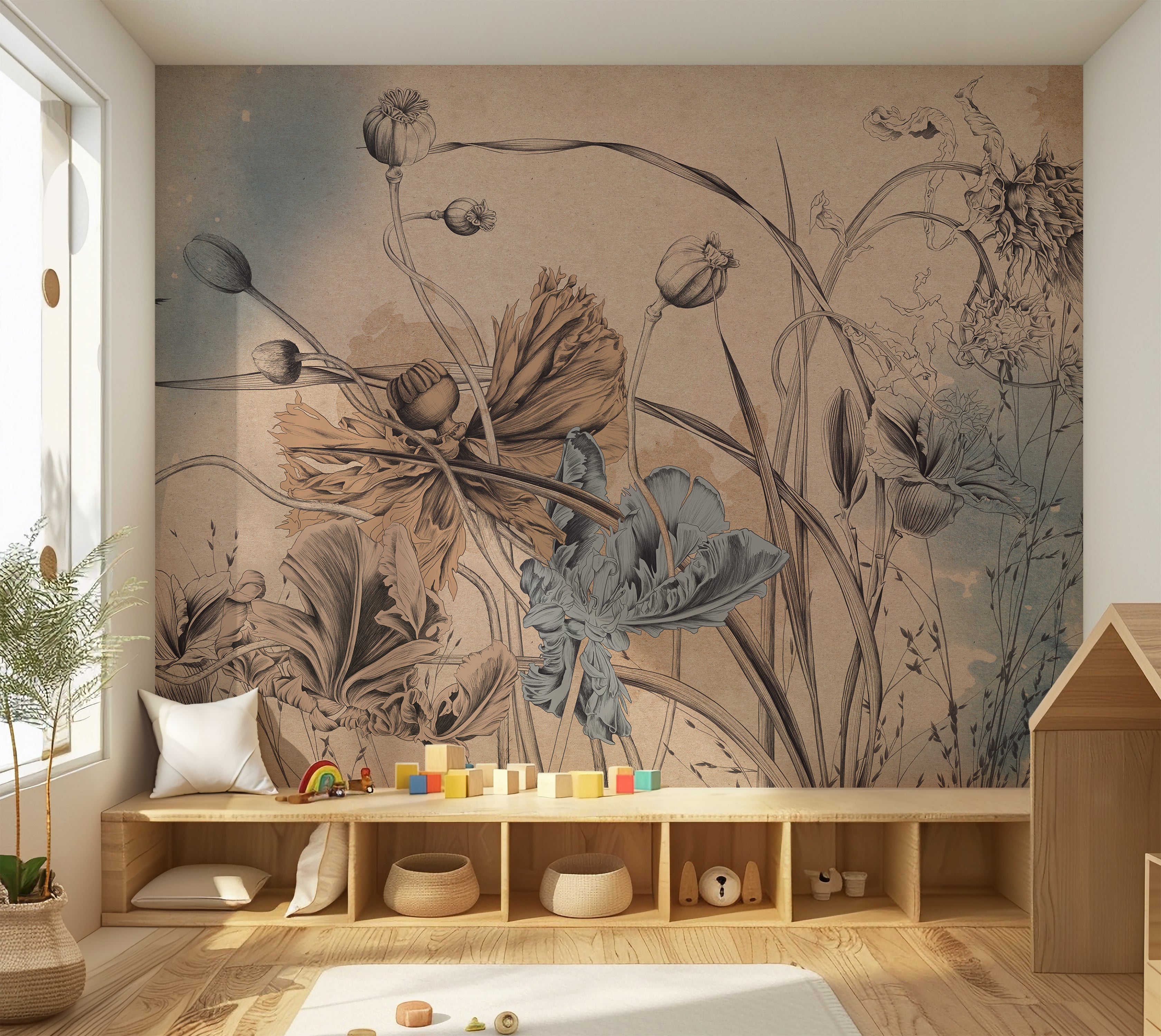 Premium Wallpaper Wall Mural - Cool Flower Symphony