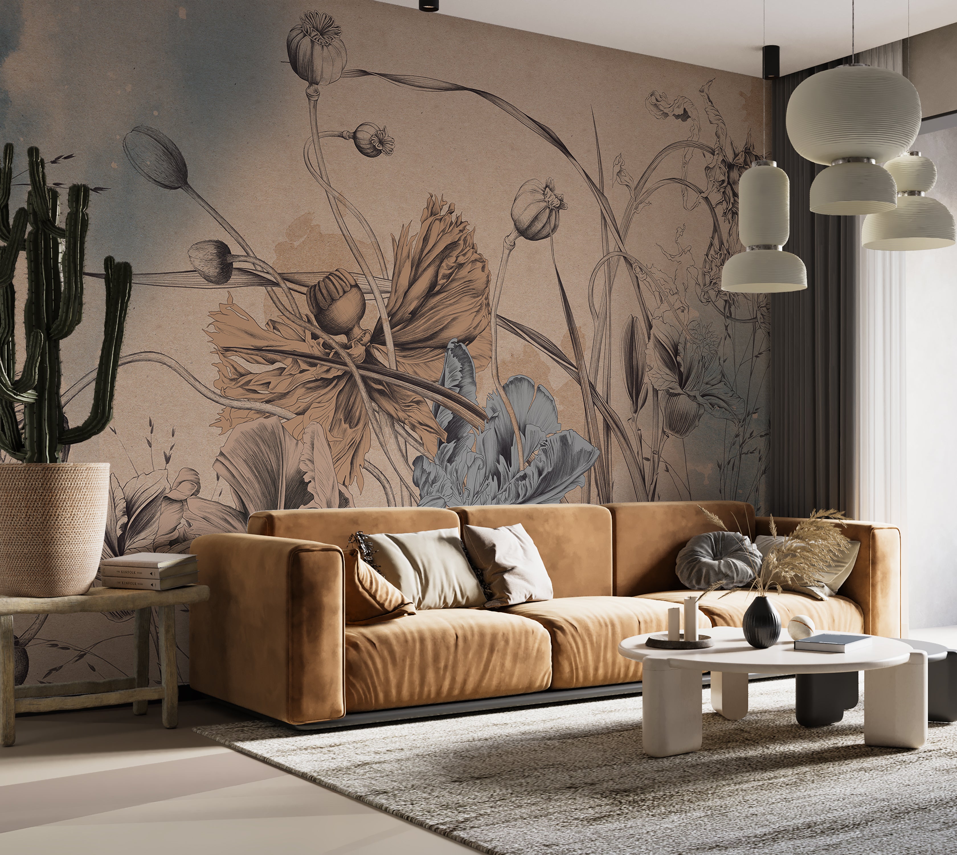 Premium Wallpaper Wall Mural - Cool Flower Symphony