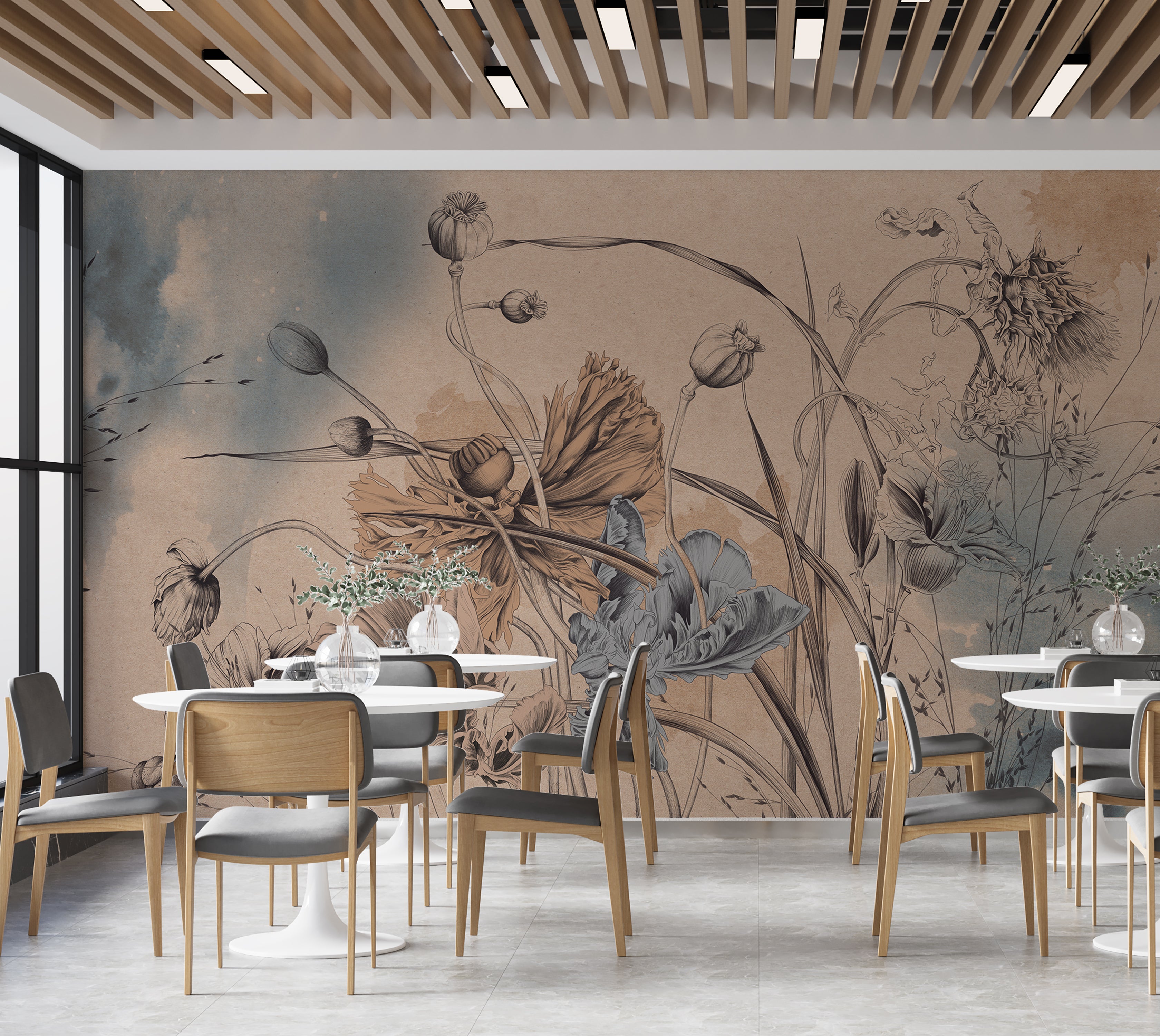 Premium Wallpaper Wall Mural - Cool Flower Symphony