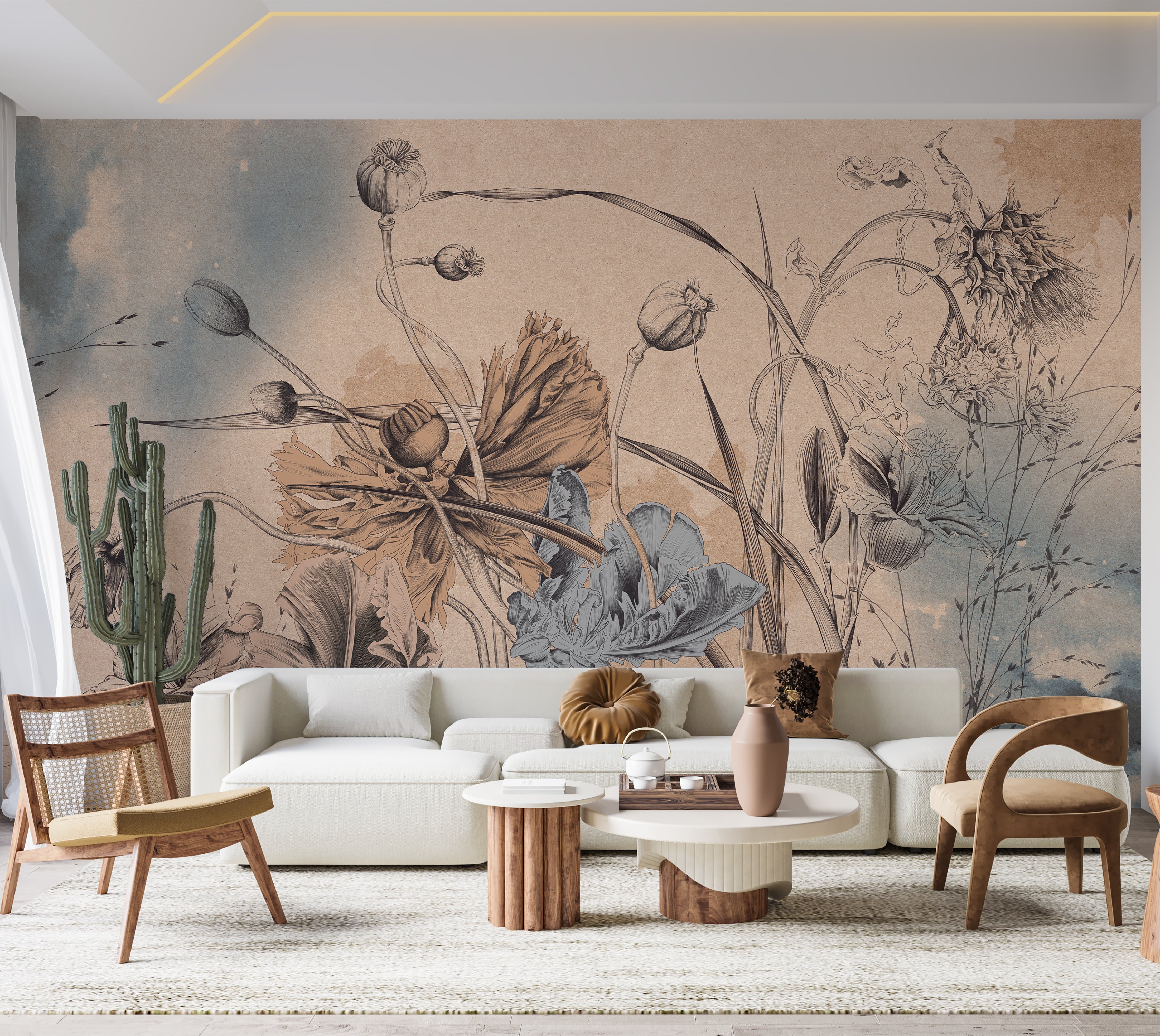Premium Wallpaper Wall Mural - Cool Flower Symphony