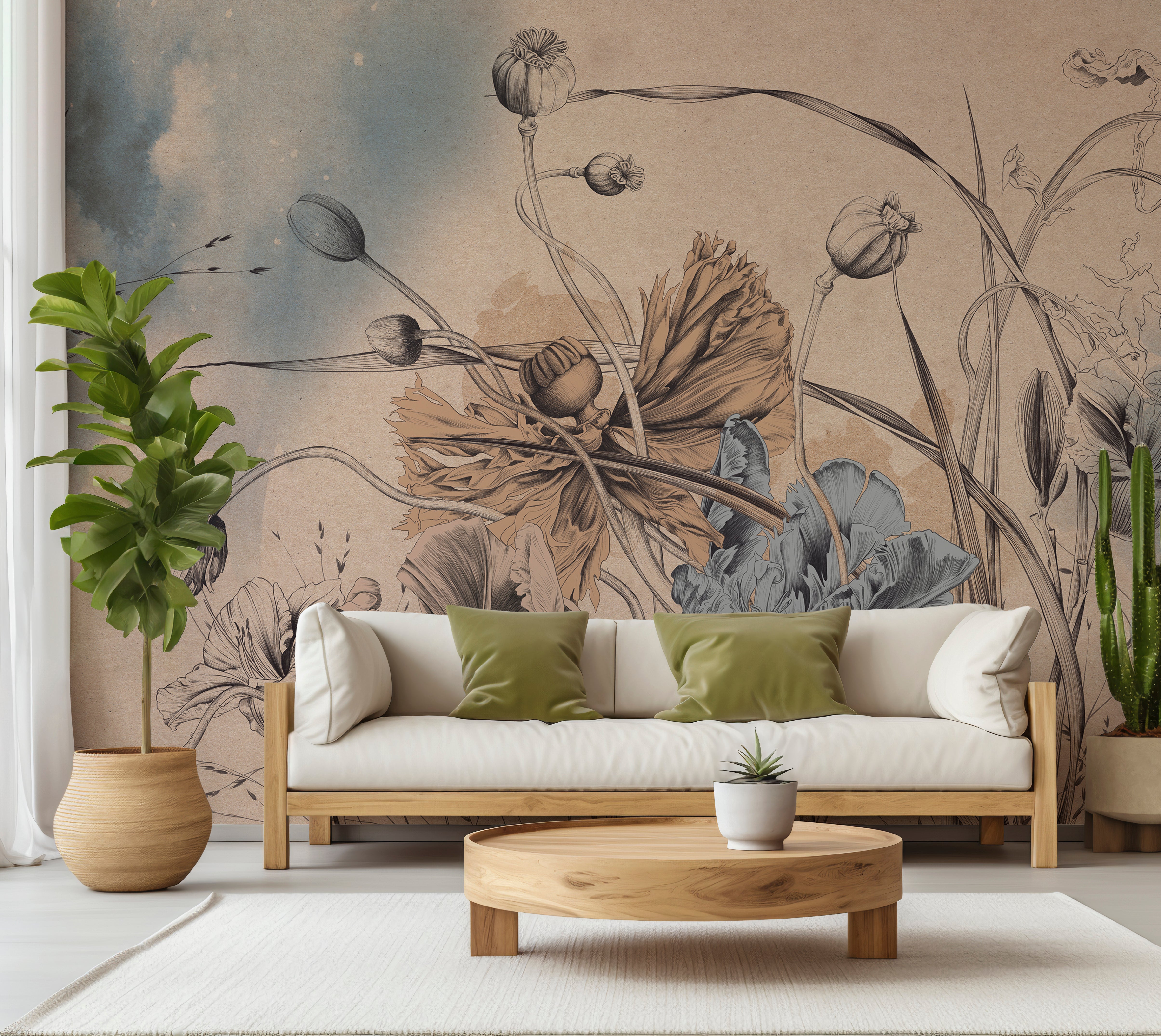 Premium Wallpaper Wall Mural - Cool Flower Symphony
