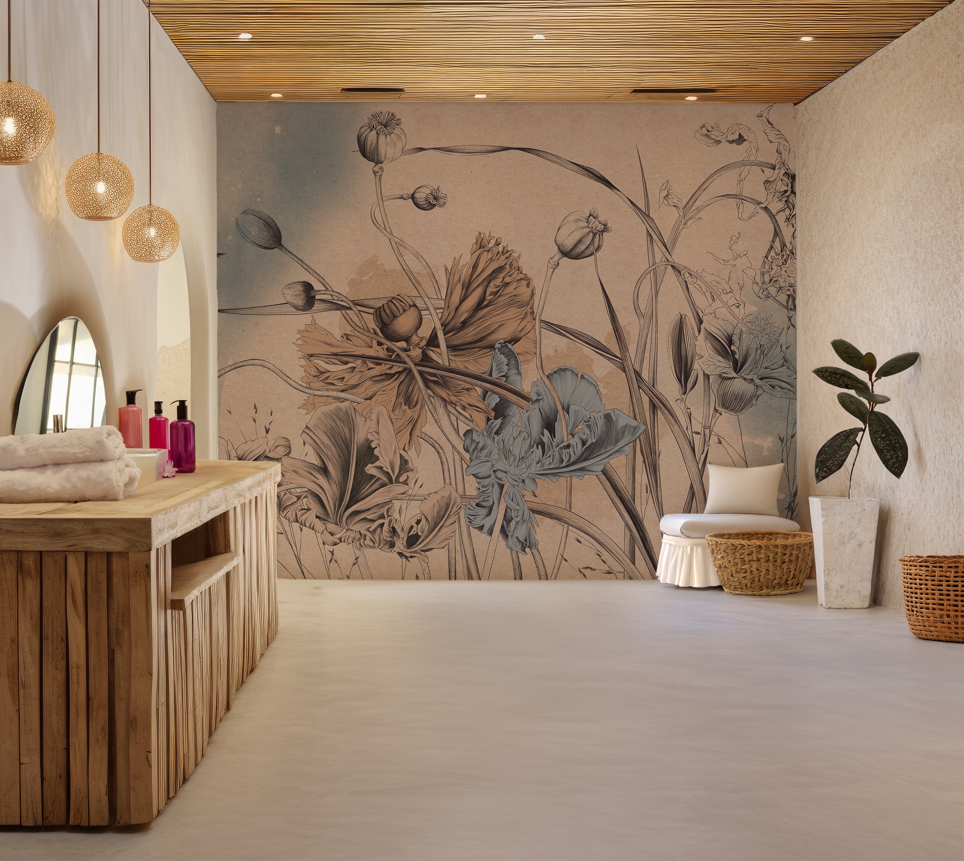 Premium Wallpaper Wall Mural - Cool Flower Symphony