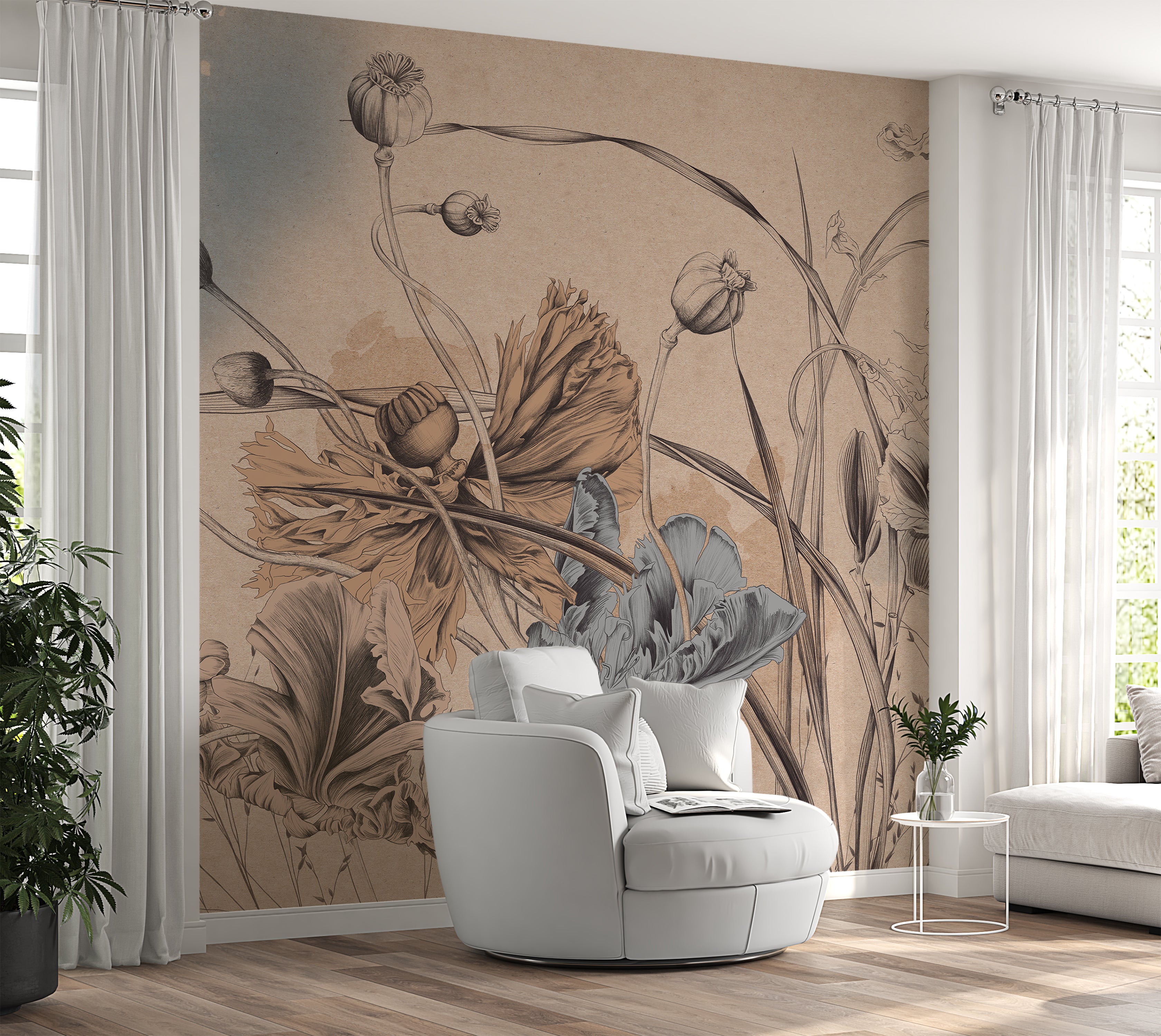 Premium Wallpaper Wall Mural - Cool Flower Symphony