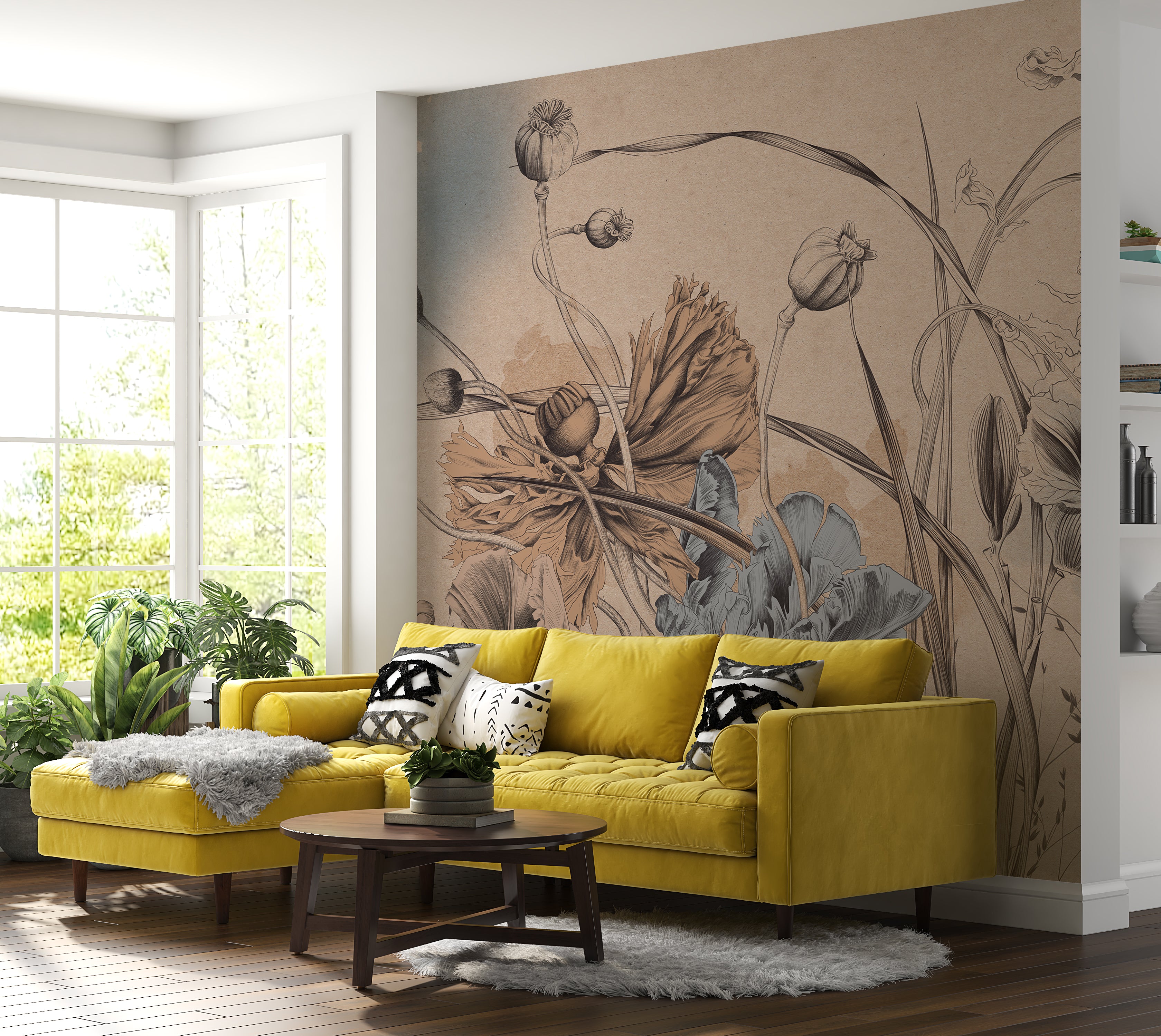 Premium Wallpaper Wall Mural - Cool Flower Symphony