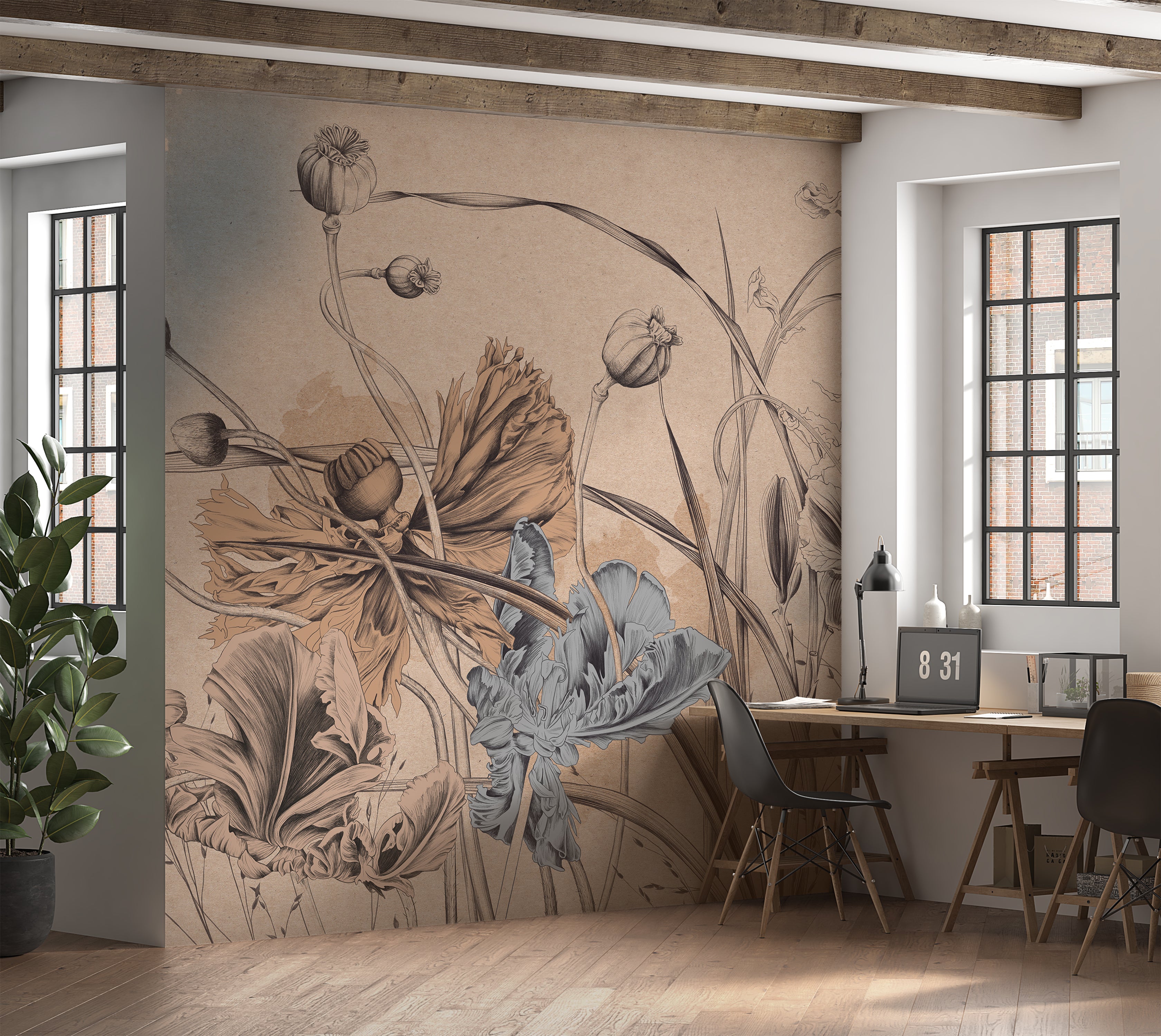 Premium Wallpaper Wall Mural - Cool Flower Symphony