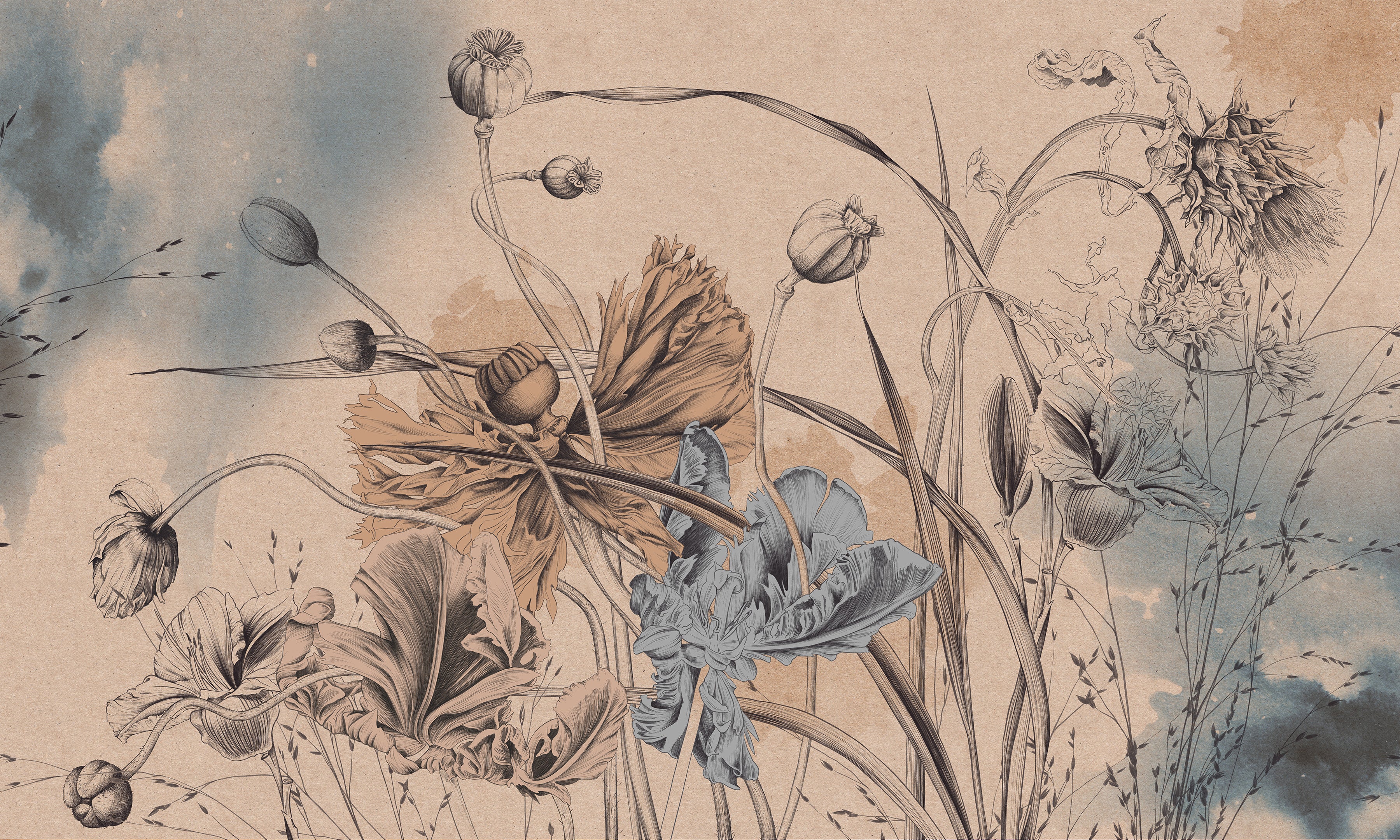 Premium Wallpaper Wall Mural - Cool Flower Symphony