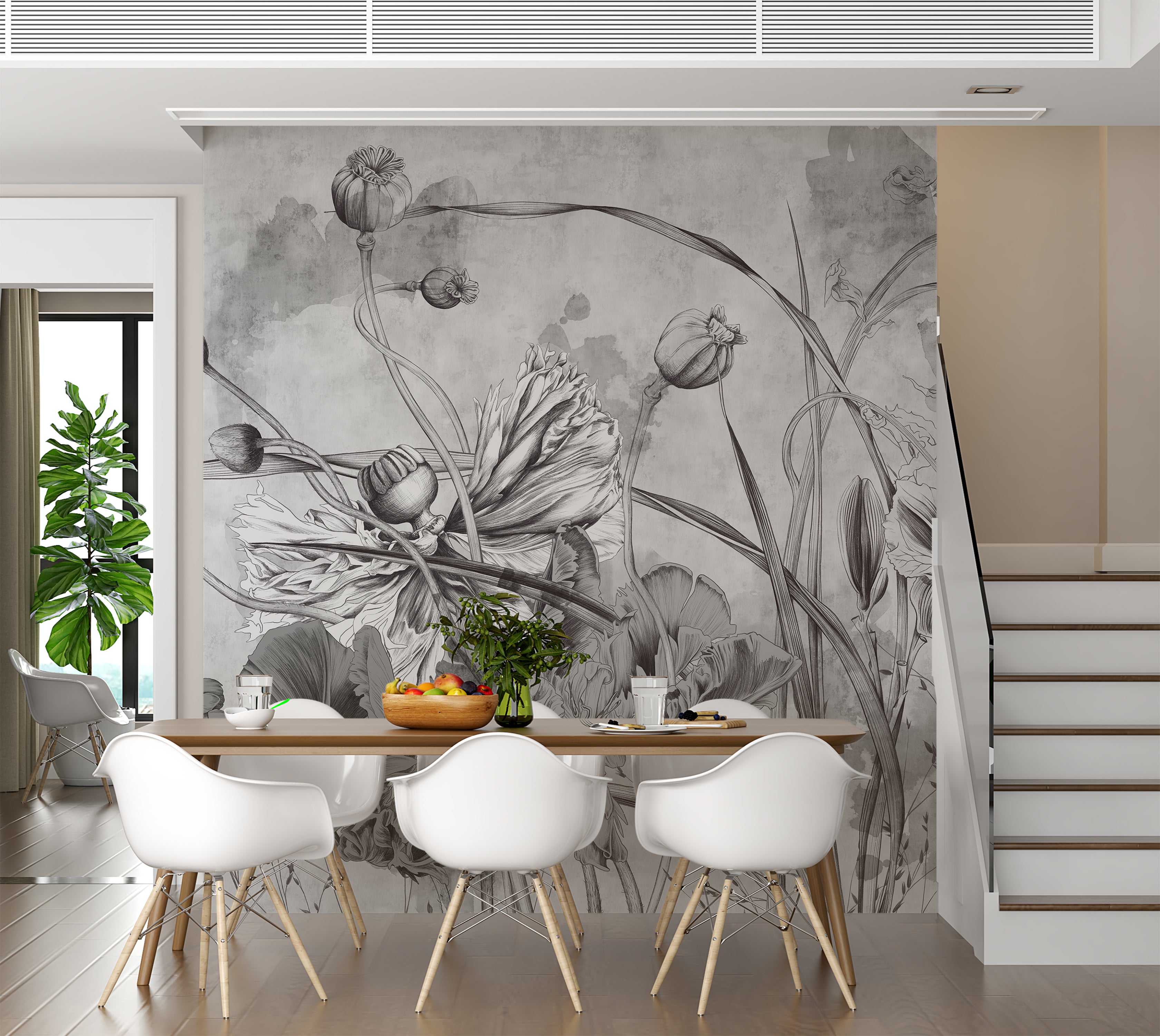 Premium Wallpaper Wall Mural - Grey Flower Symphony