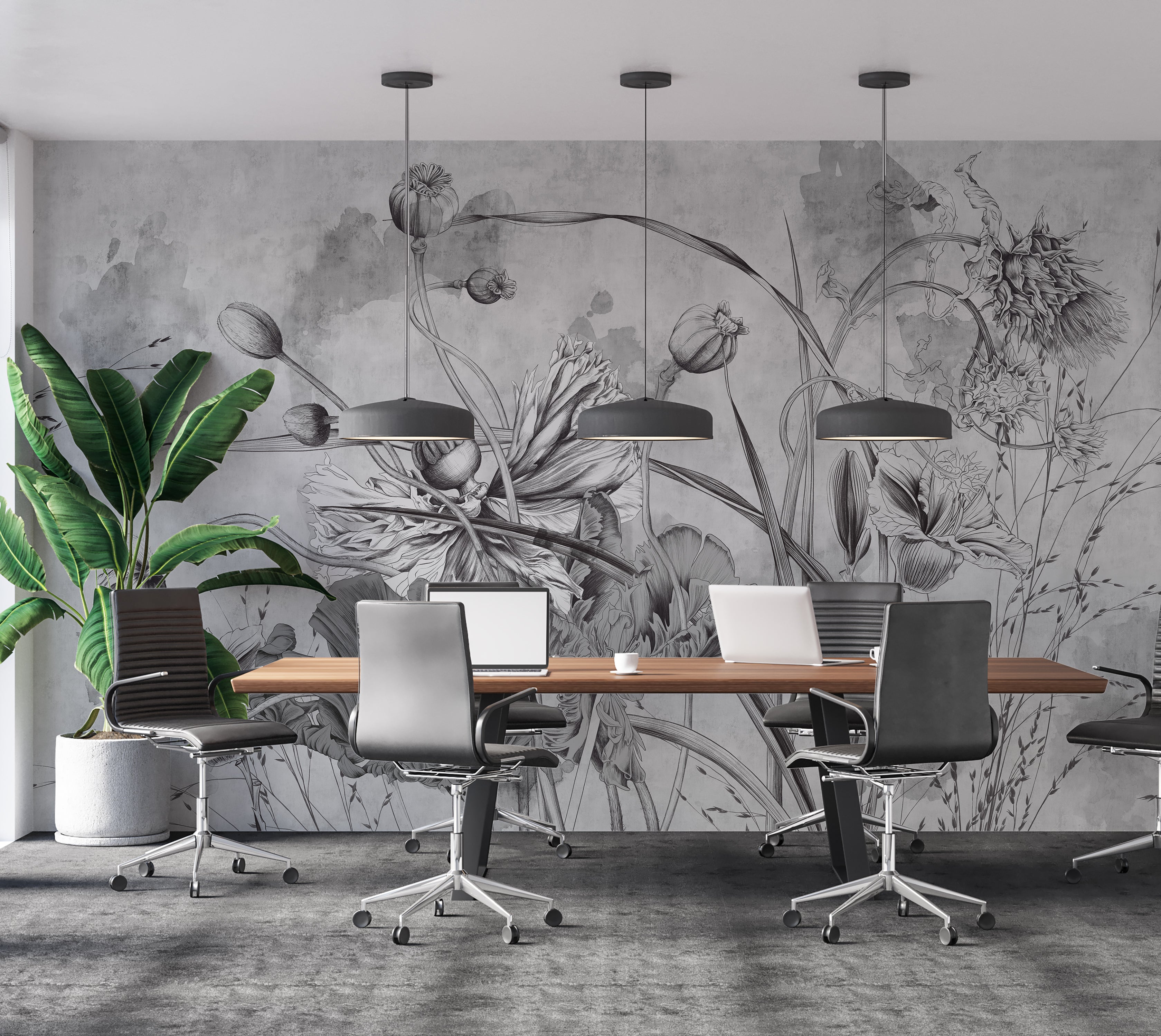 Premium Wallpaper Wall Mural - Grey Flower Symphony