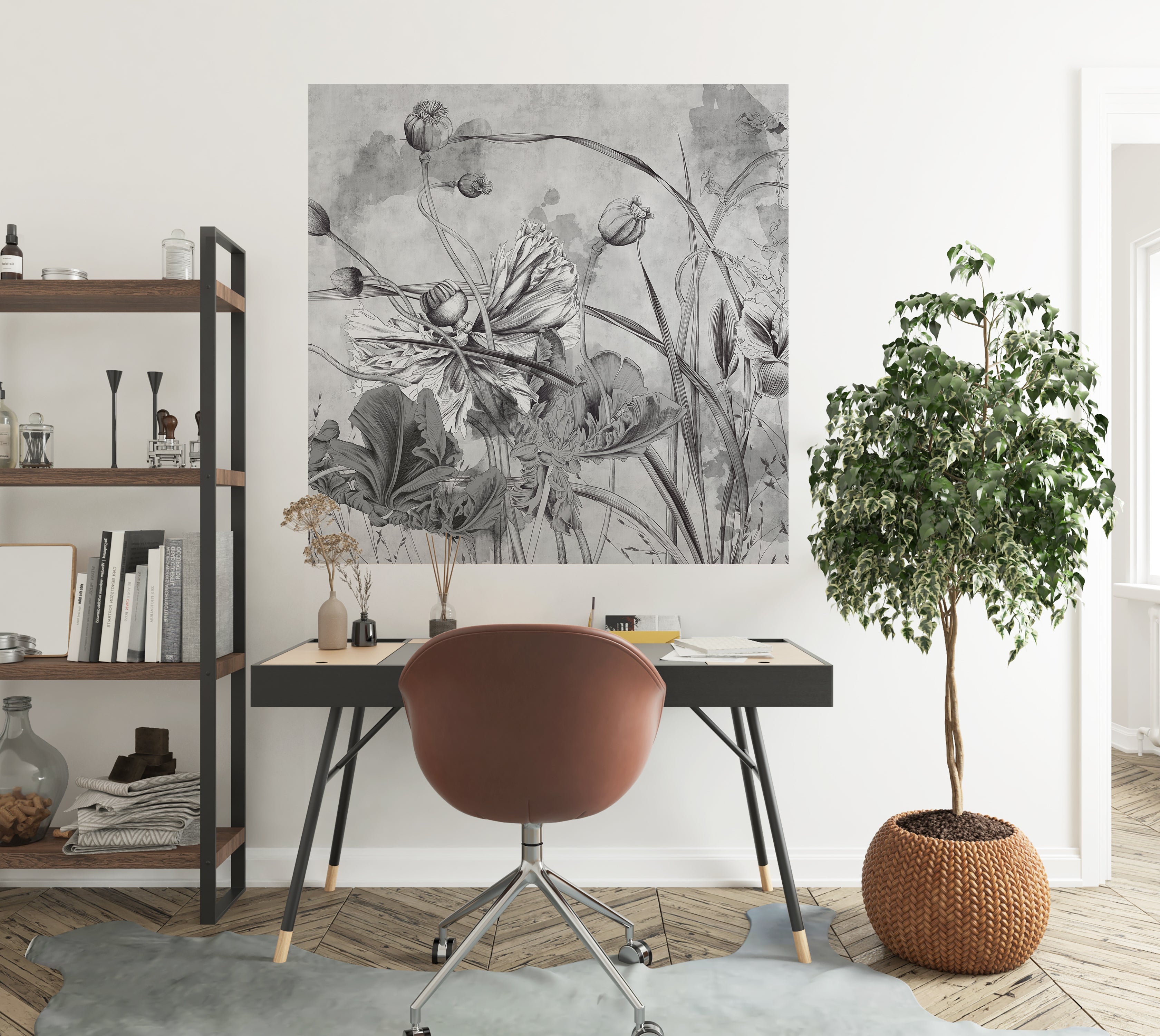 Premium Wallpaper Wall Mural - Grey Flower Symphony