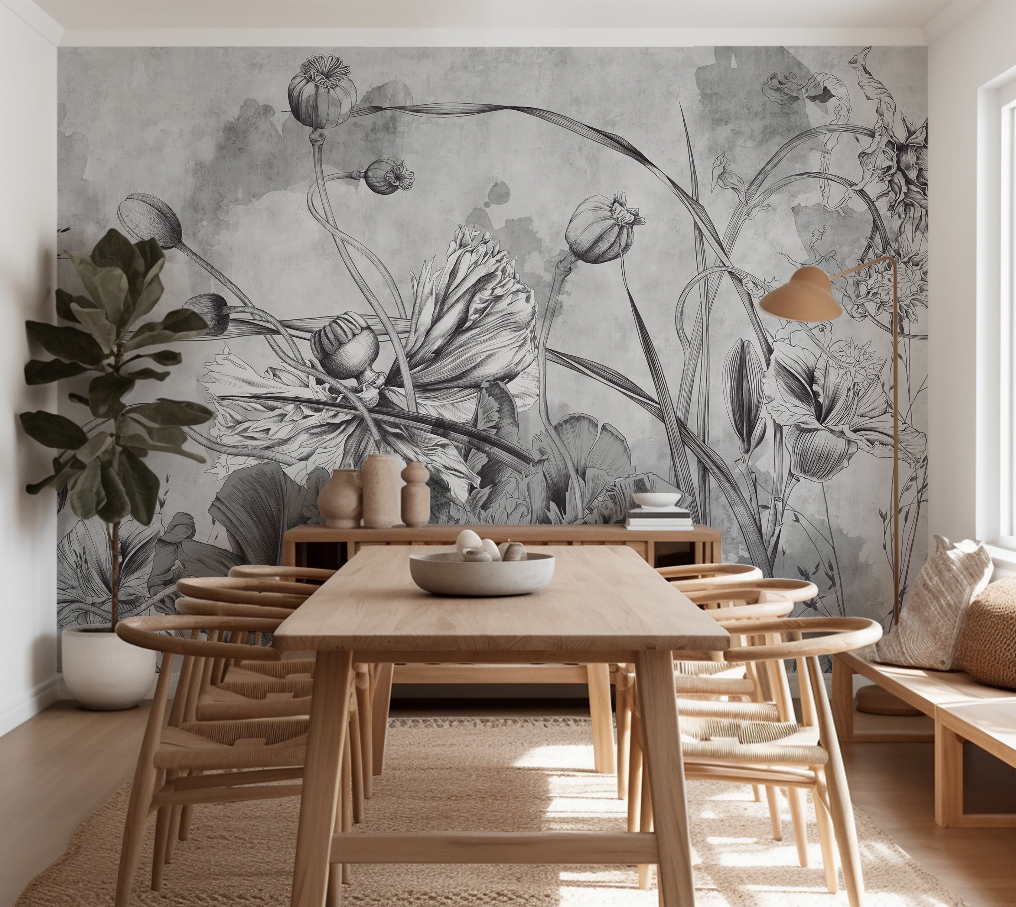 Premium Wallpaper Wall Mural - Grey Flower Symphony