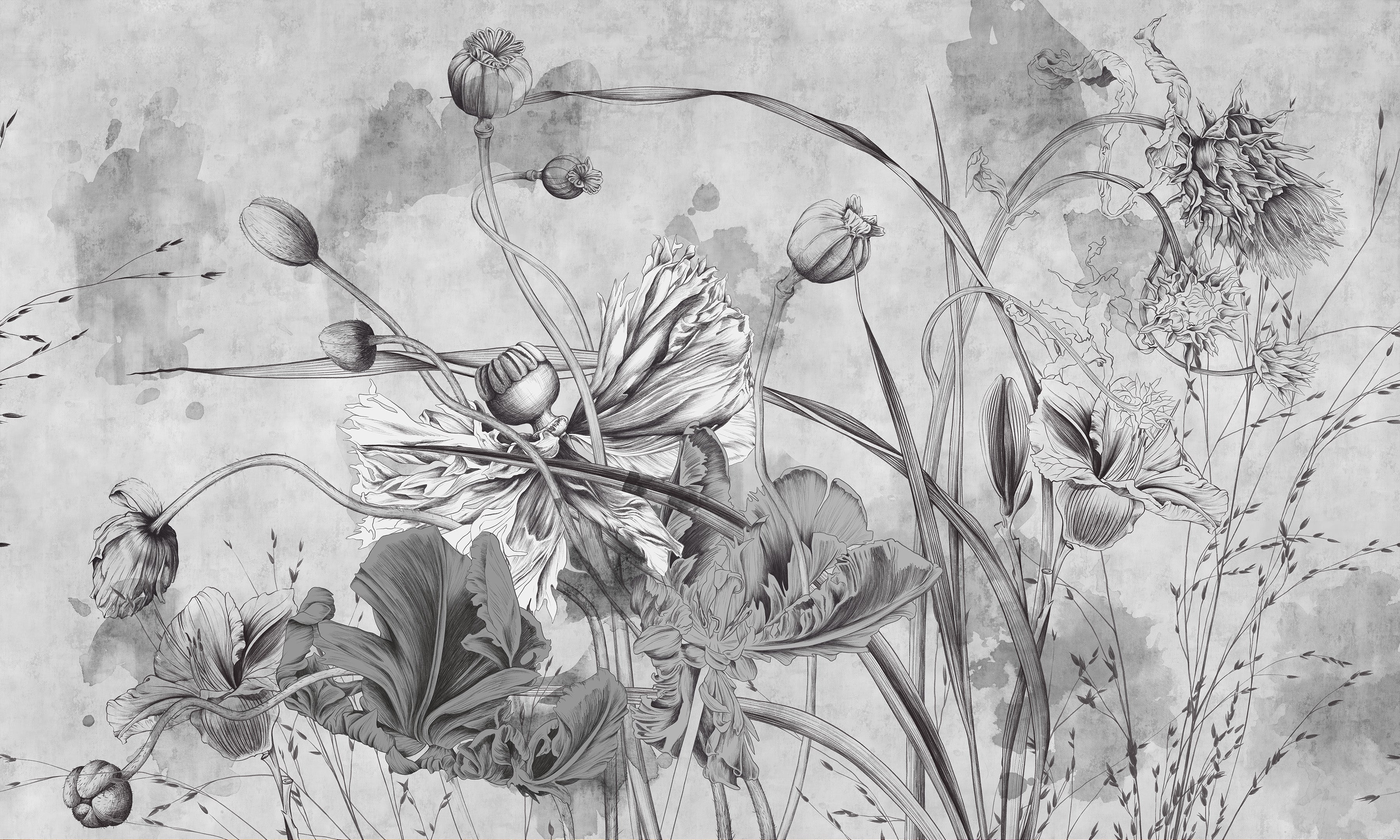 Premium Wallpaper Wall Mural - Grey Flower Symphony
