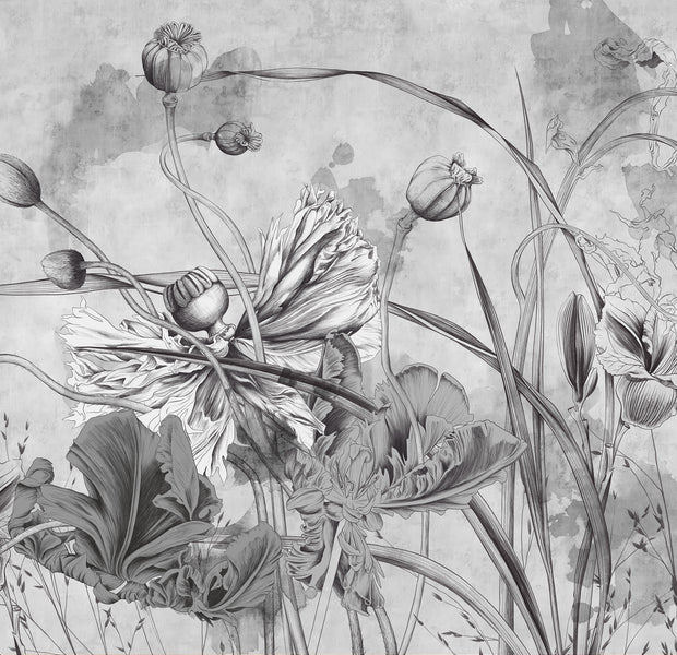 Premium Wallpaper Wall Mural - Grey Flower Symphony