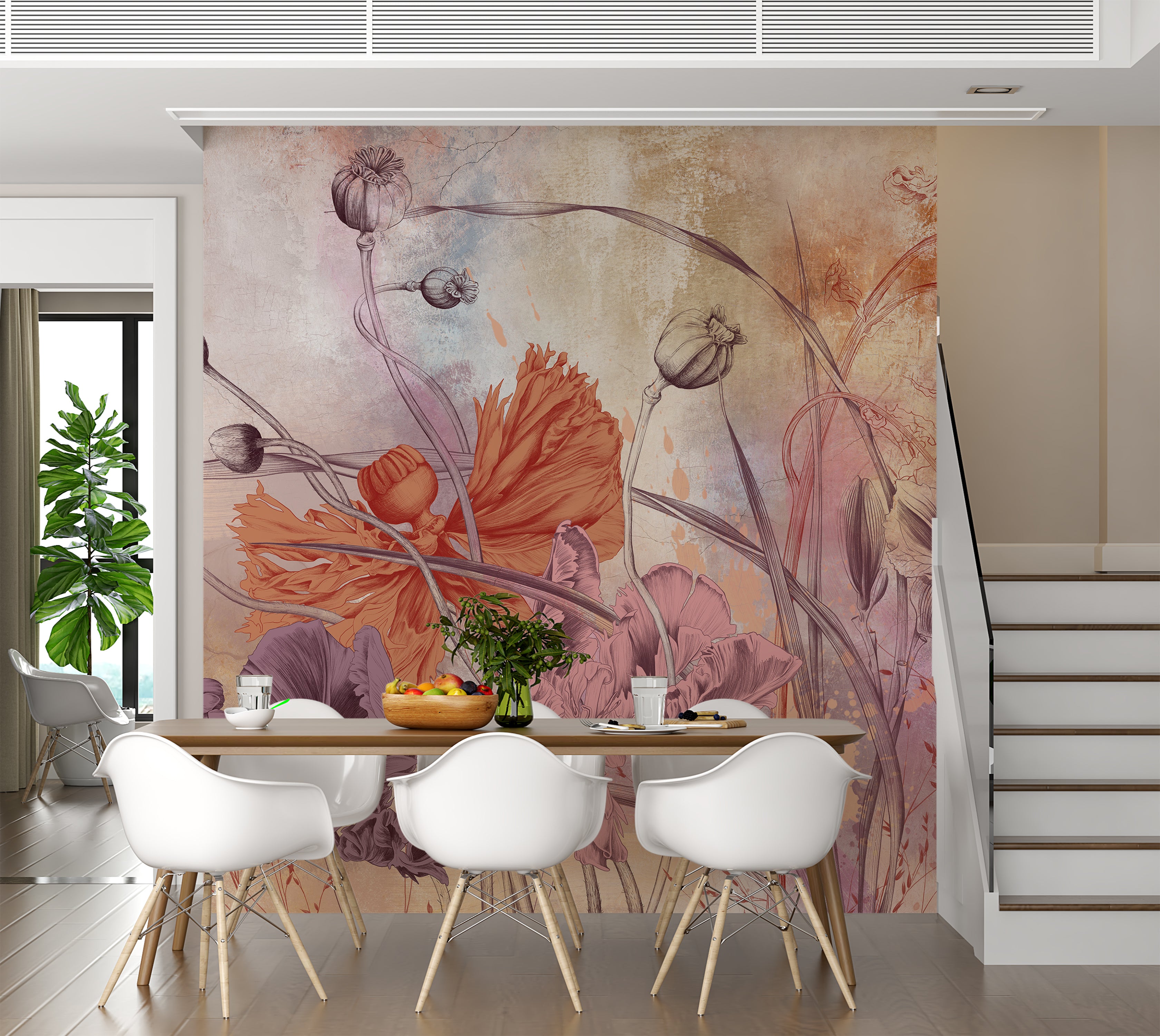 Premium Wallpaper Wall Mural - Warm Flower Symphony