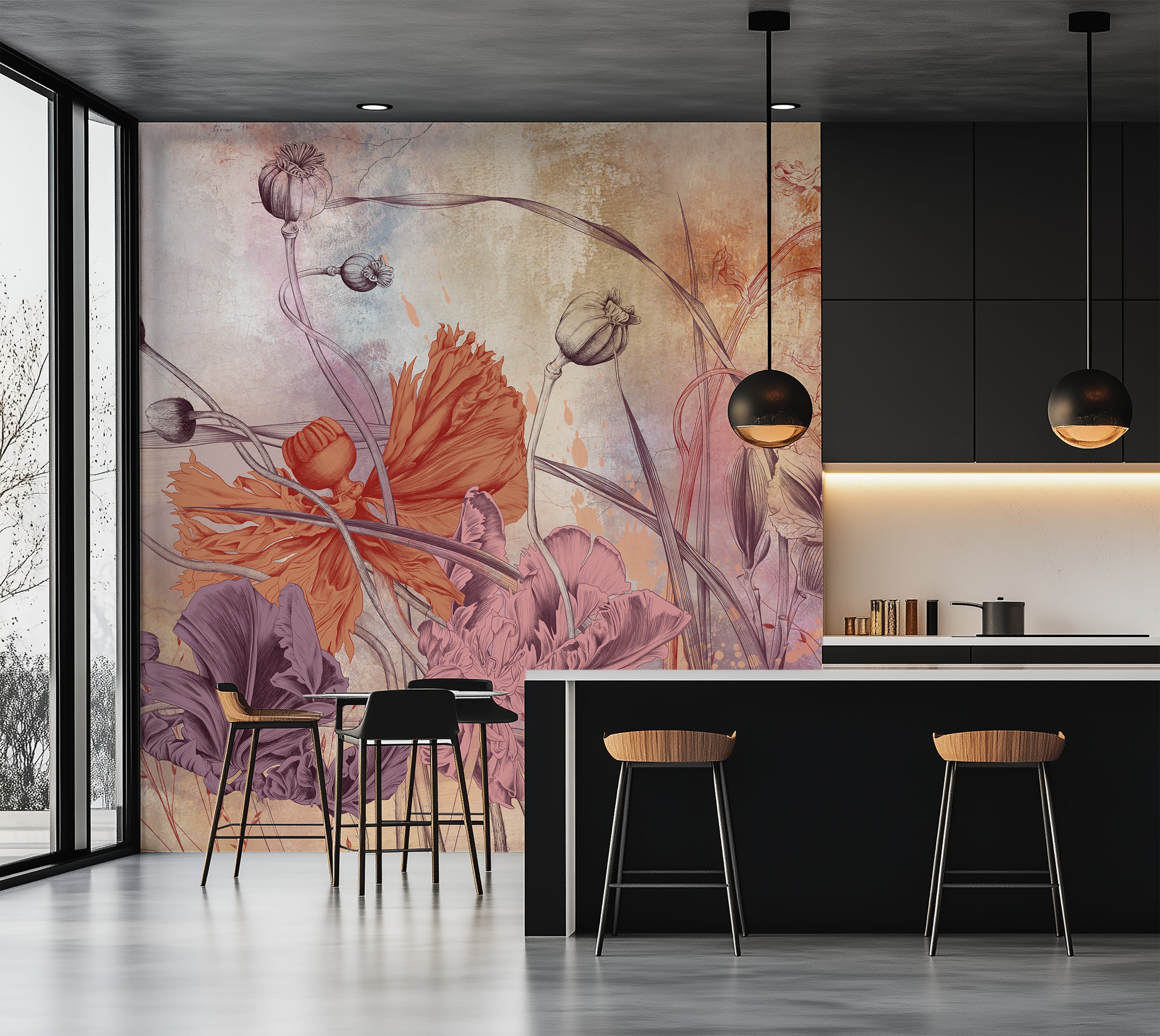Premium Wallpaper Wall Mural - Warm Flower Symphony