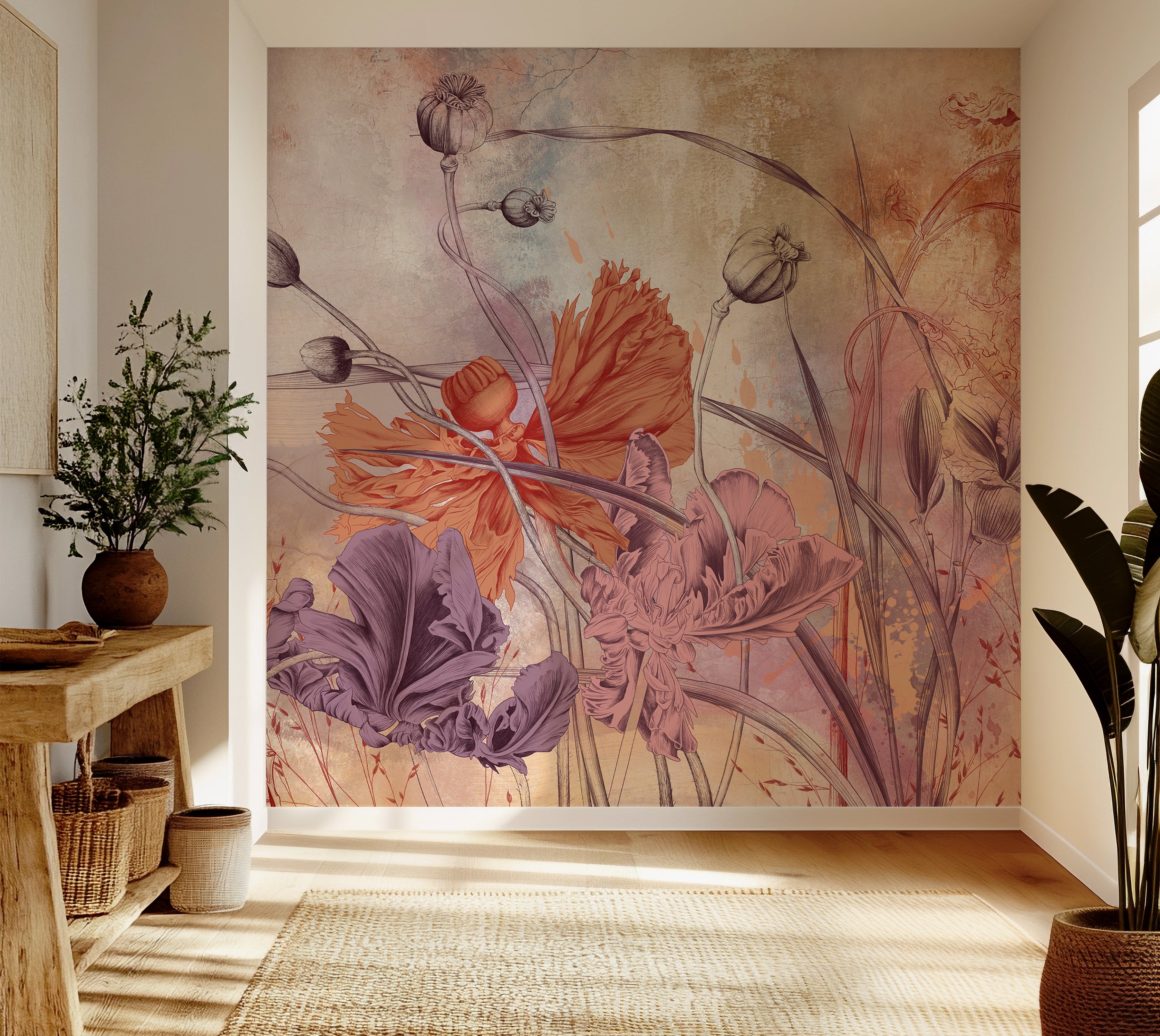 Premium Wallpaper Wall Mural - Warm Flower Symphony