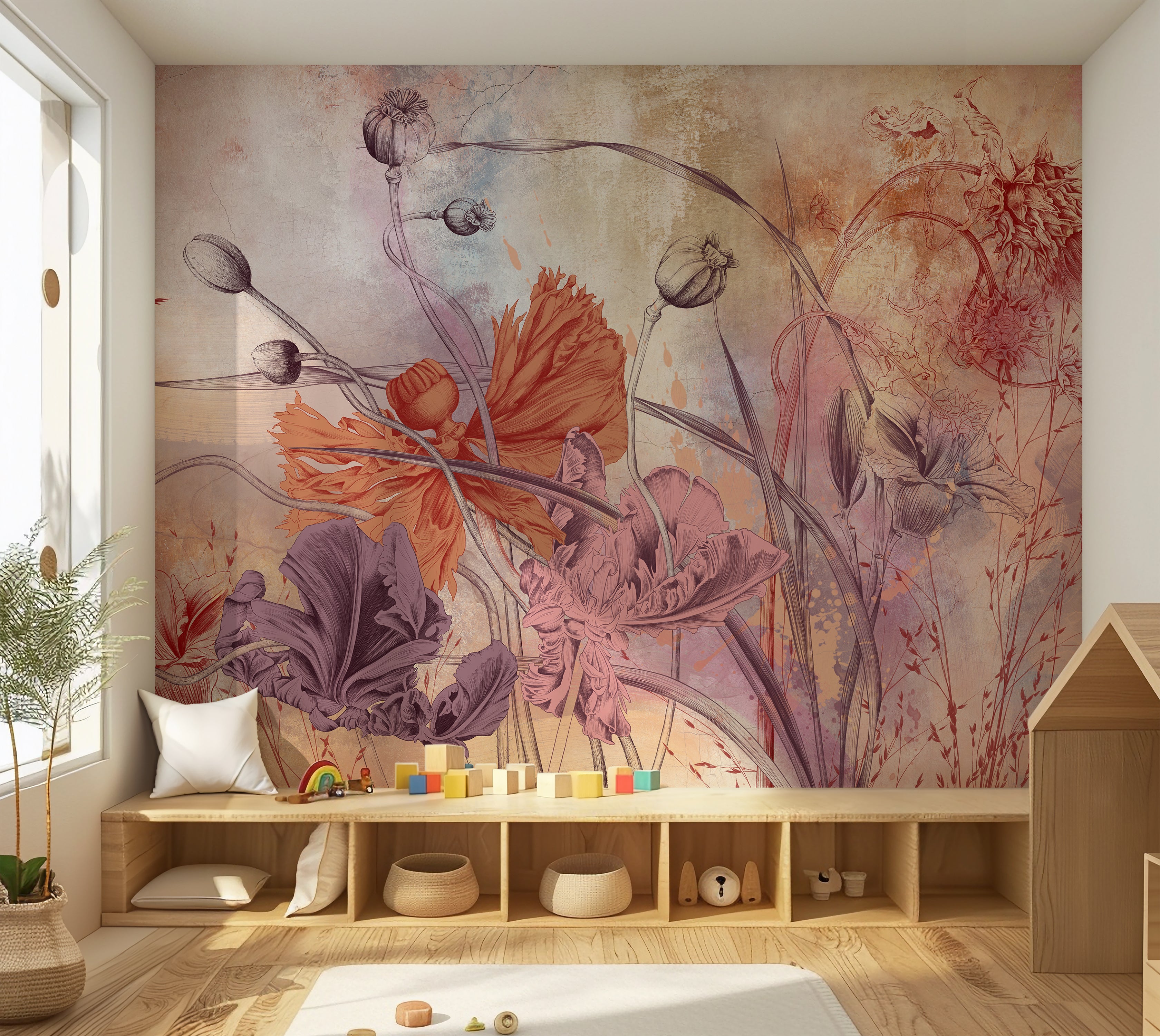 Premium Wallpaper Wall Mural - Warm Flower Symphony