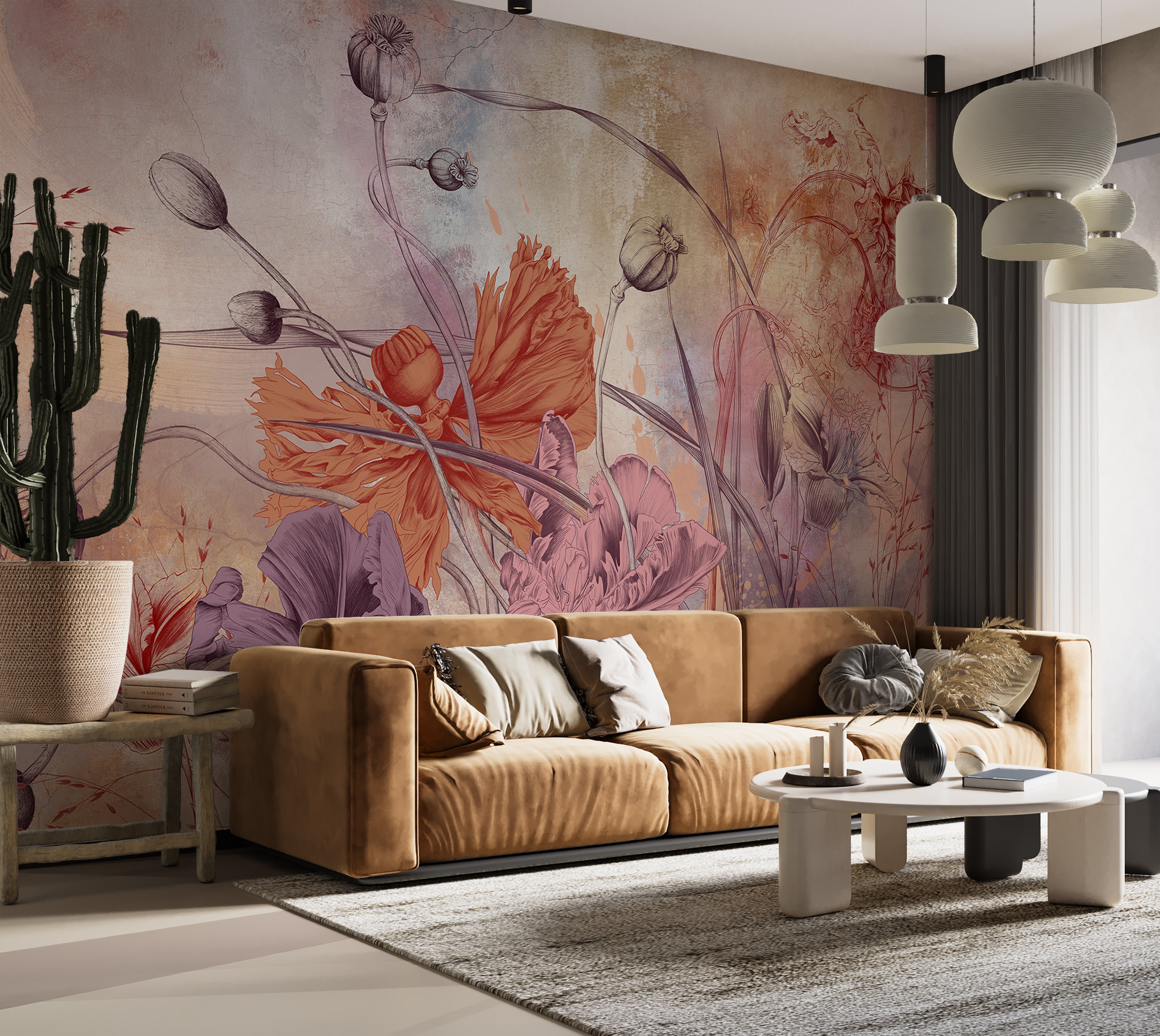 Premium Wallpaper Wall Mural - Warm Flower Symphony