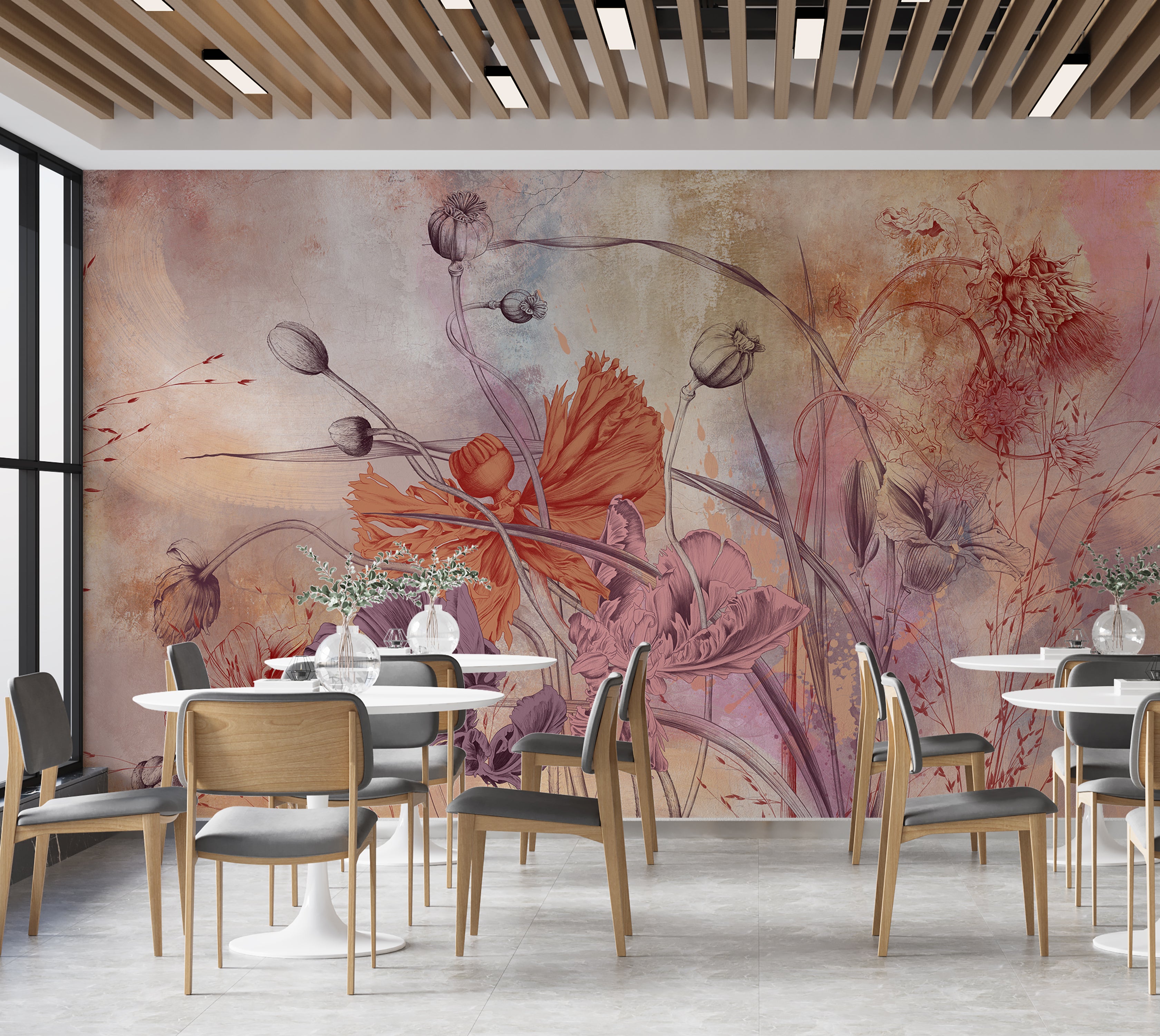 Premium Wallpaper Wall Mural - Warm Flower Symphony