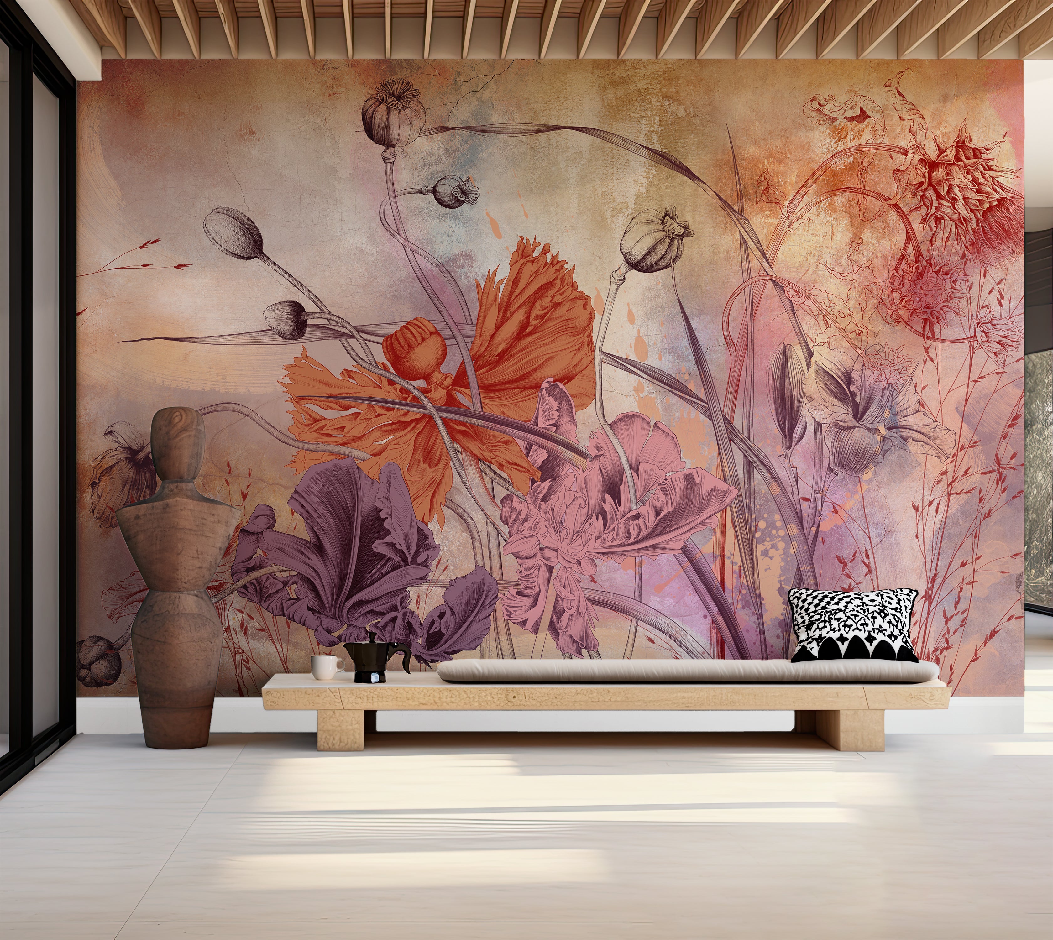 Premium Wallpaper Wall Mural - Warm Flower Symphony