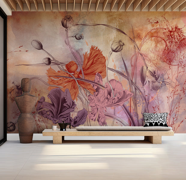 Premium Wallpaper Wall Mural - Warm Flower Symphony
