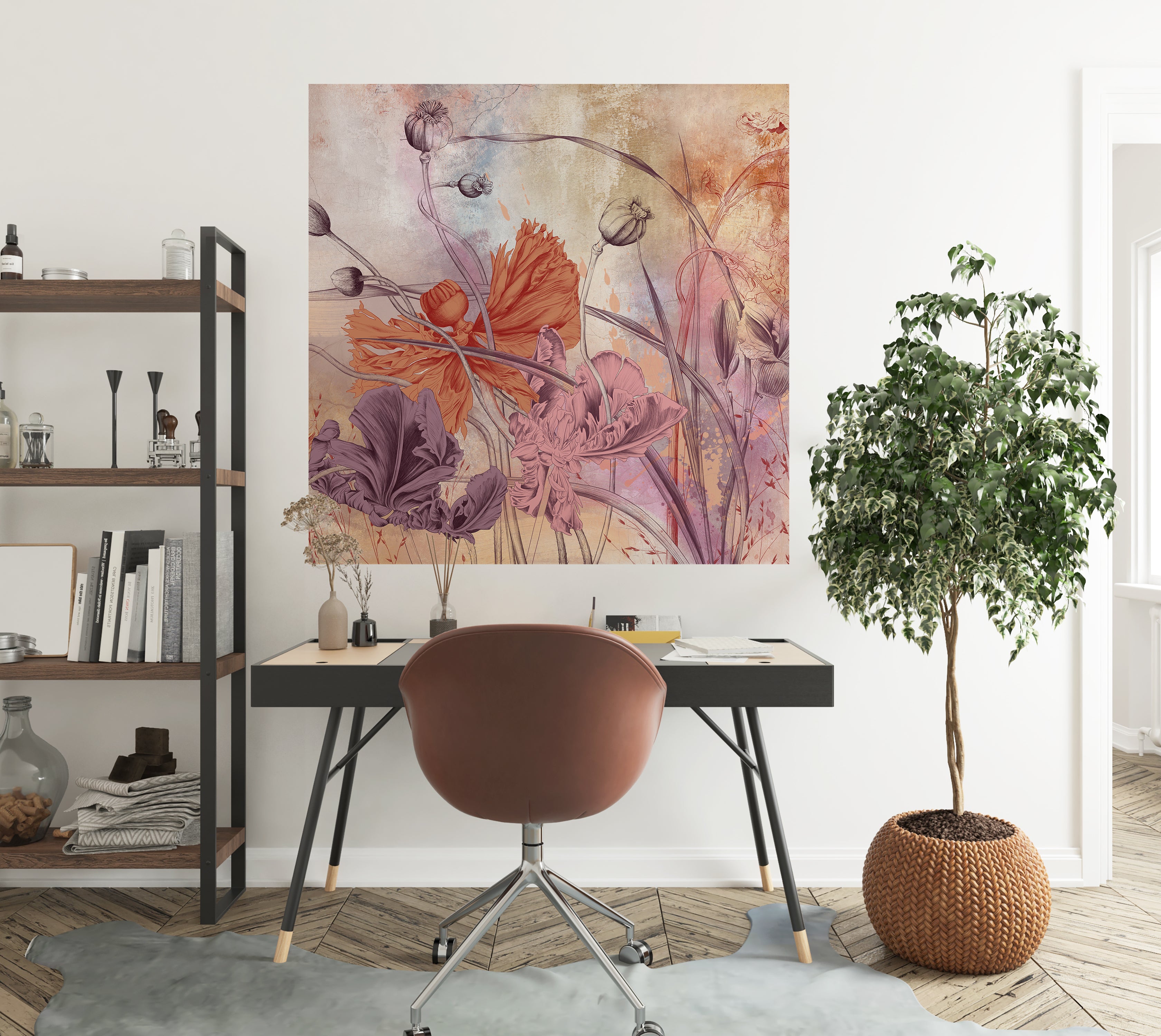 Premium Wallpaper Wall Mural - Warm Flower Symphony