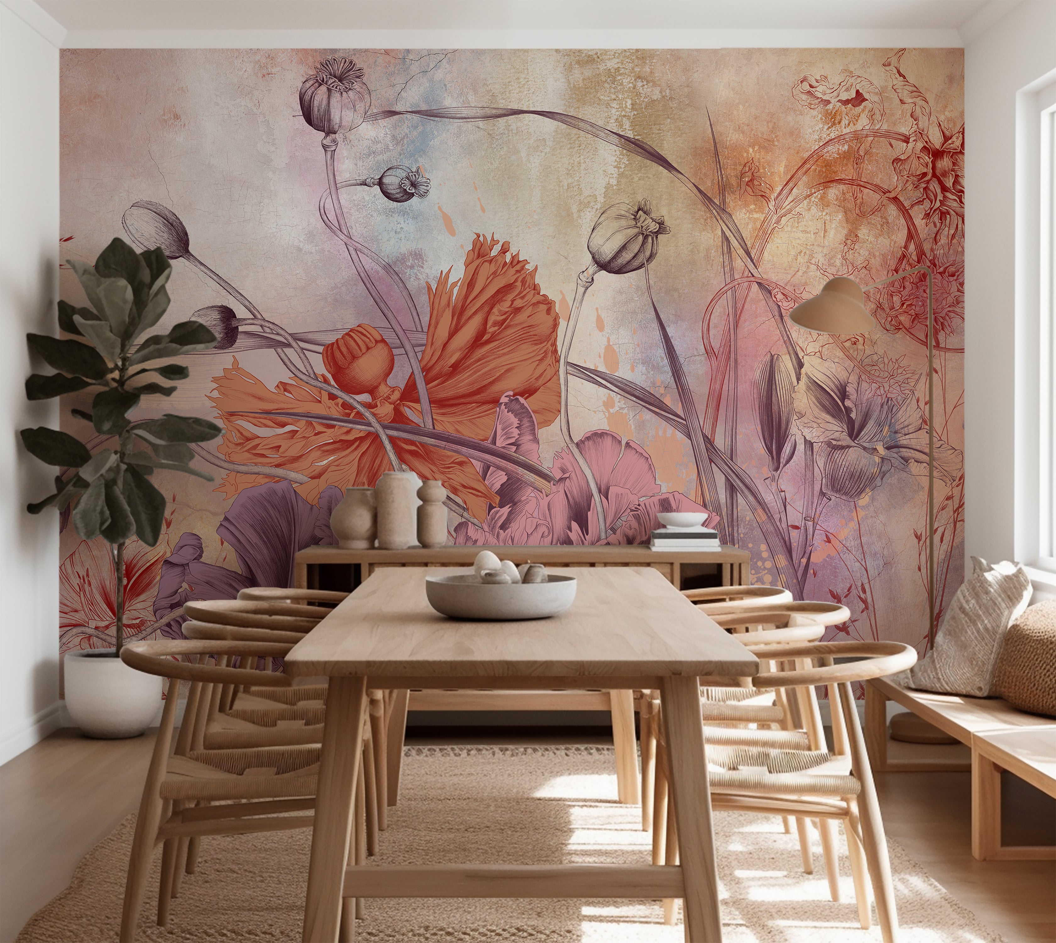 Premium Wallpaper Wall Mural - Warm Flower Symphony