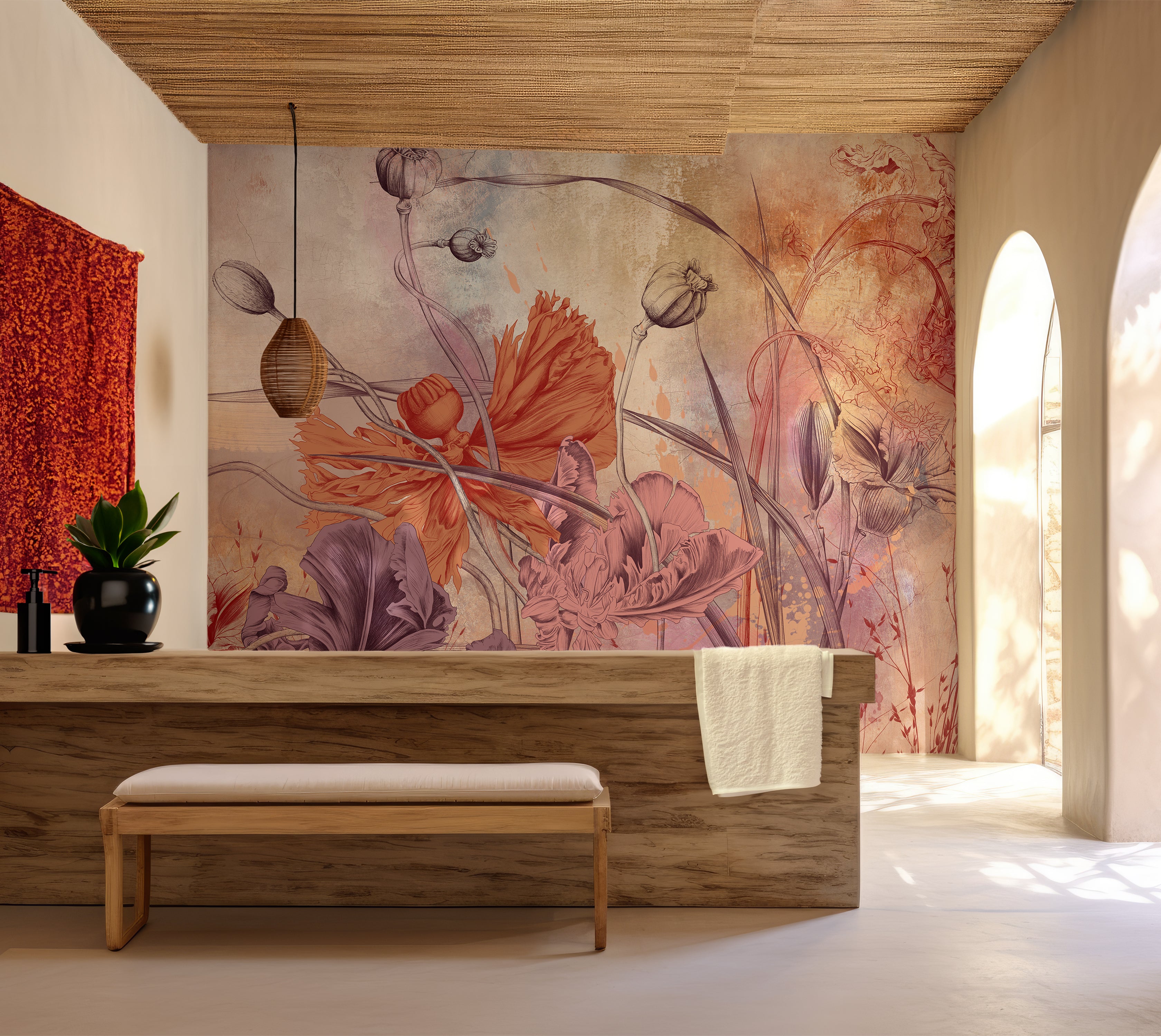 Premium Wallpaper Wall Mural - Warm Flower Symphony