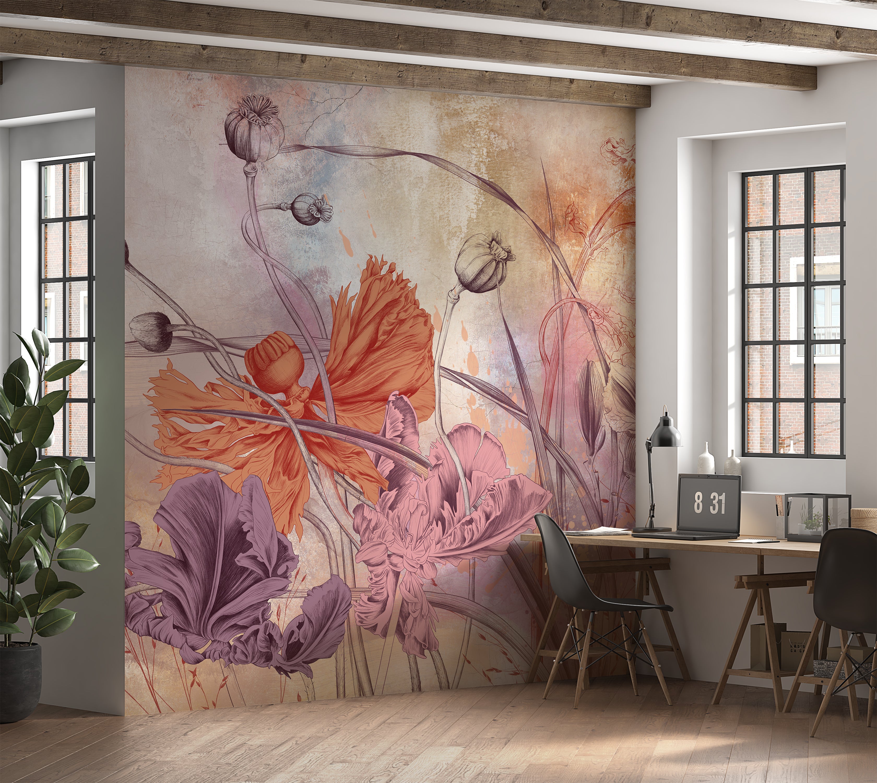 Premium Wallpaper Wall Mural - Warm Flower Symphony