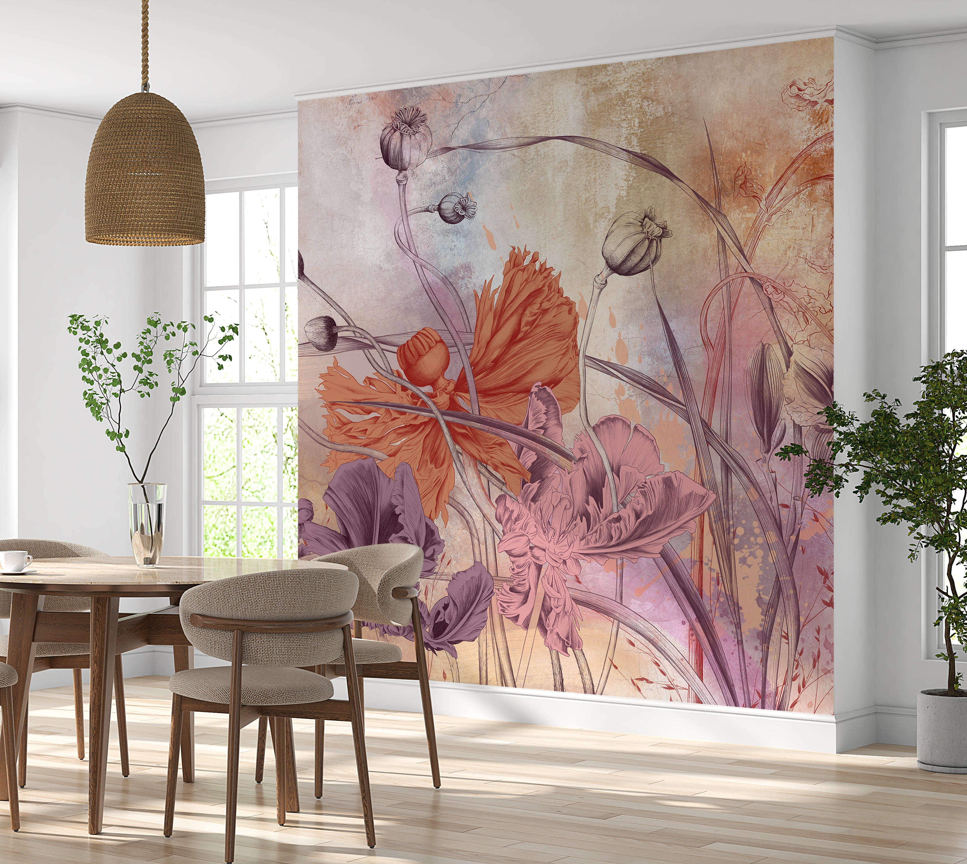 Premium Wallpaper Wall Mural - Warm Flower Symphony