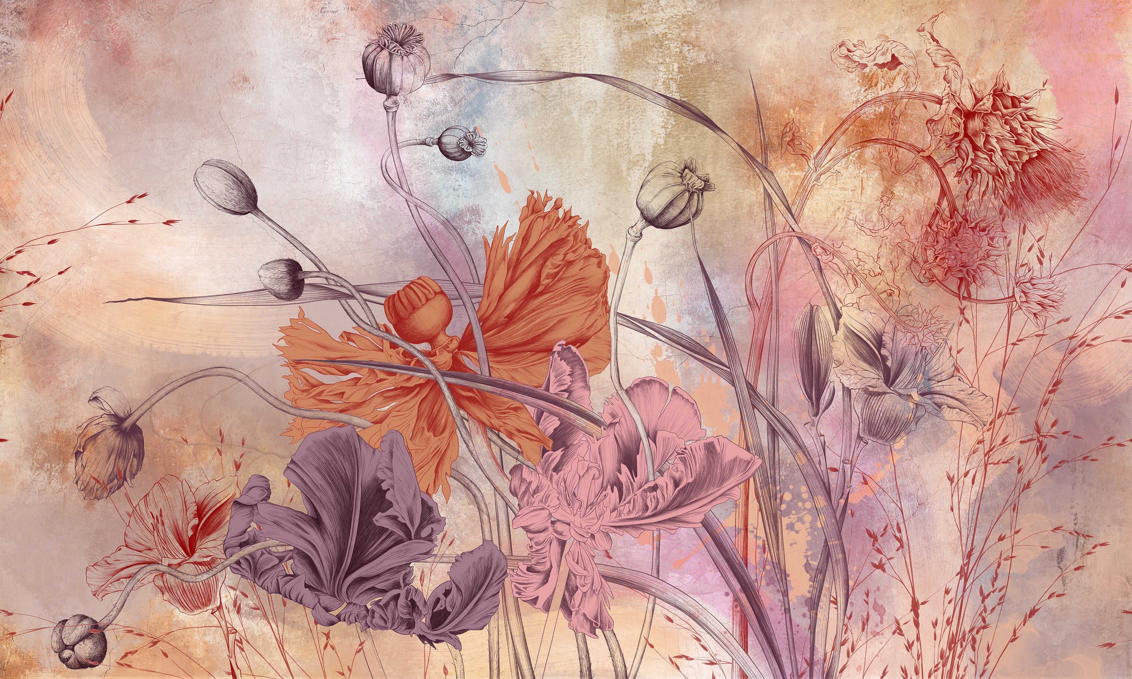Premium Wallpaper Wall Mural - Warm Flower Symphony