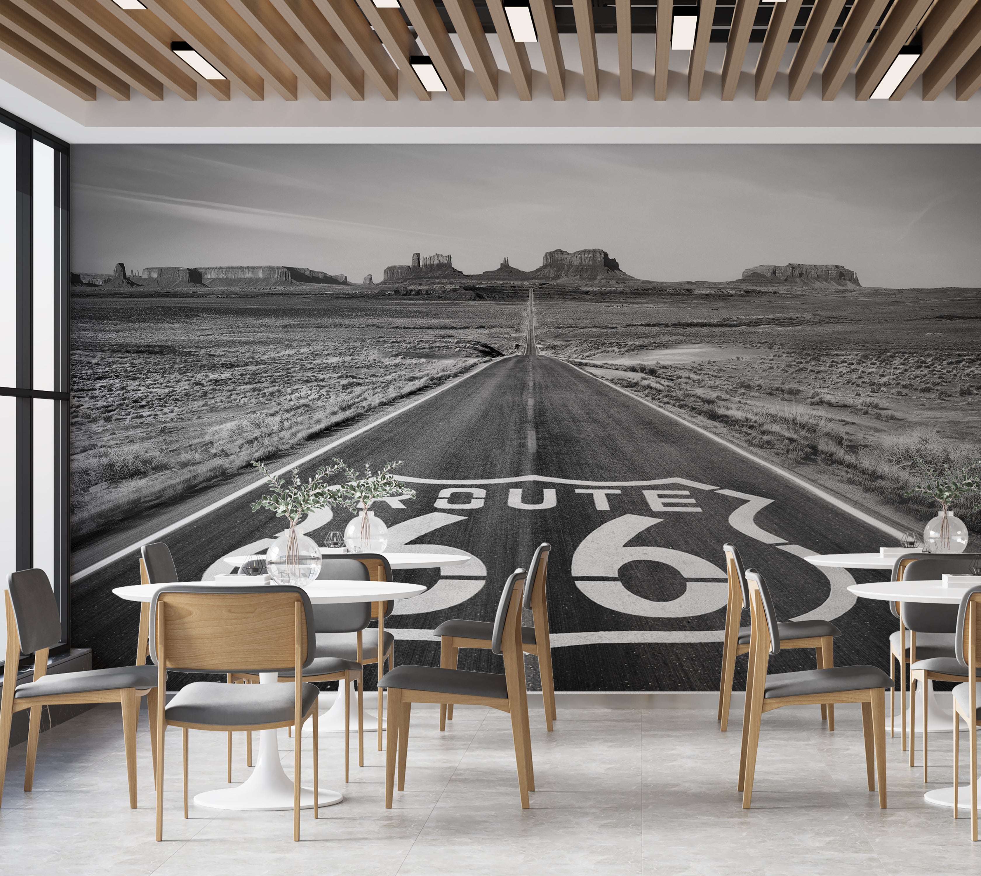 Premium Wallpaper Wall Mural - Route 66 Black & White