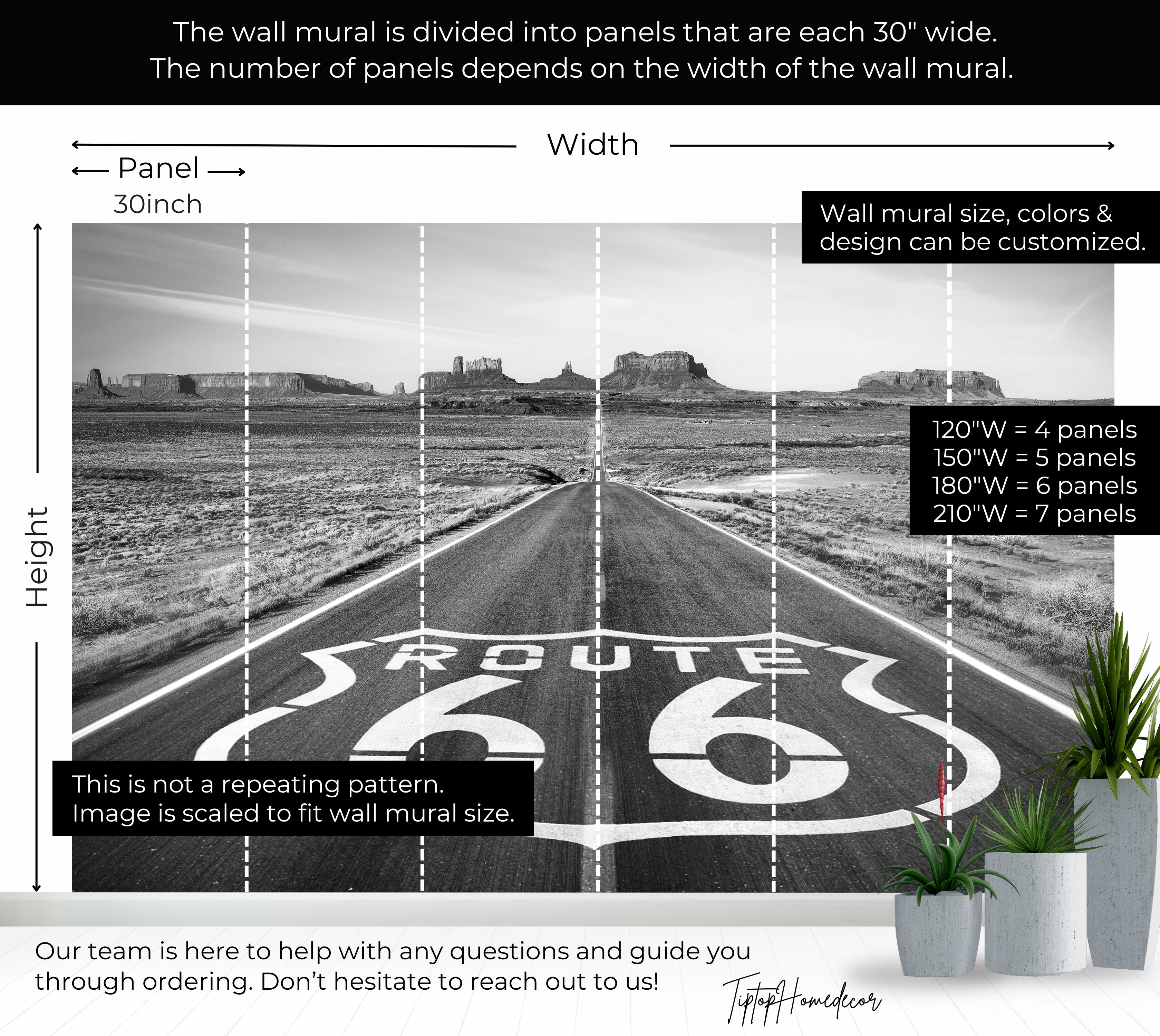 Premium Wallpaper Wall Mural - Route 66 Black & White