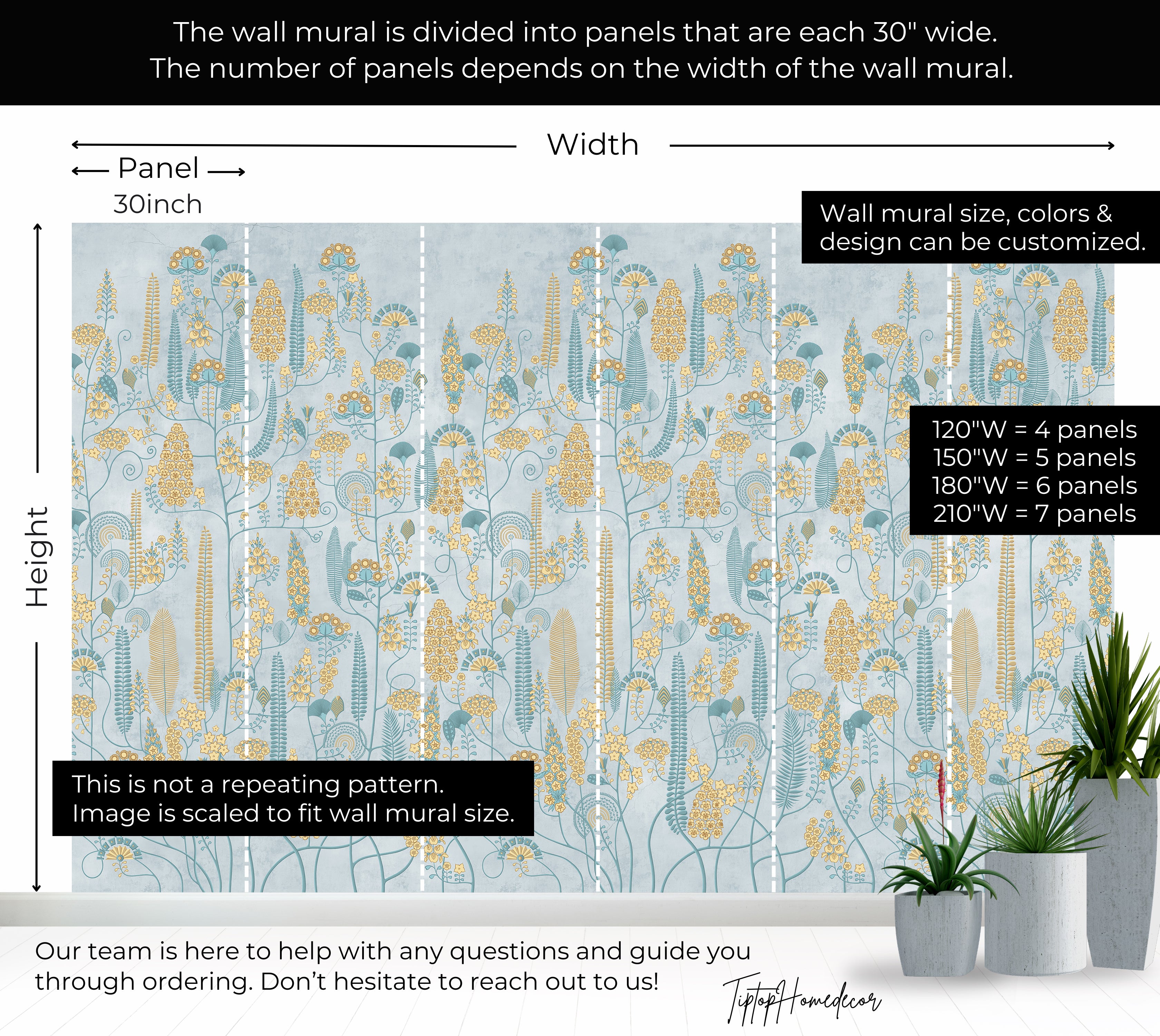 Premium Wallpaper Wall Mural - Soft Vintage Floral Pattern