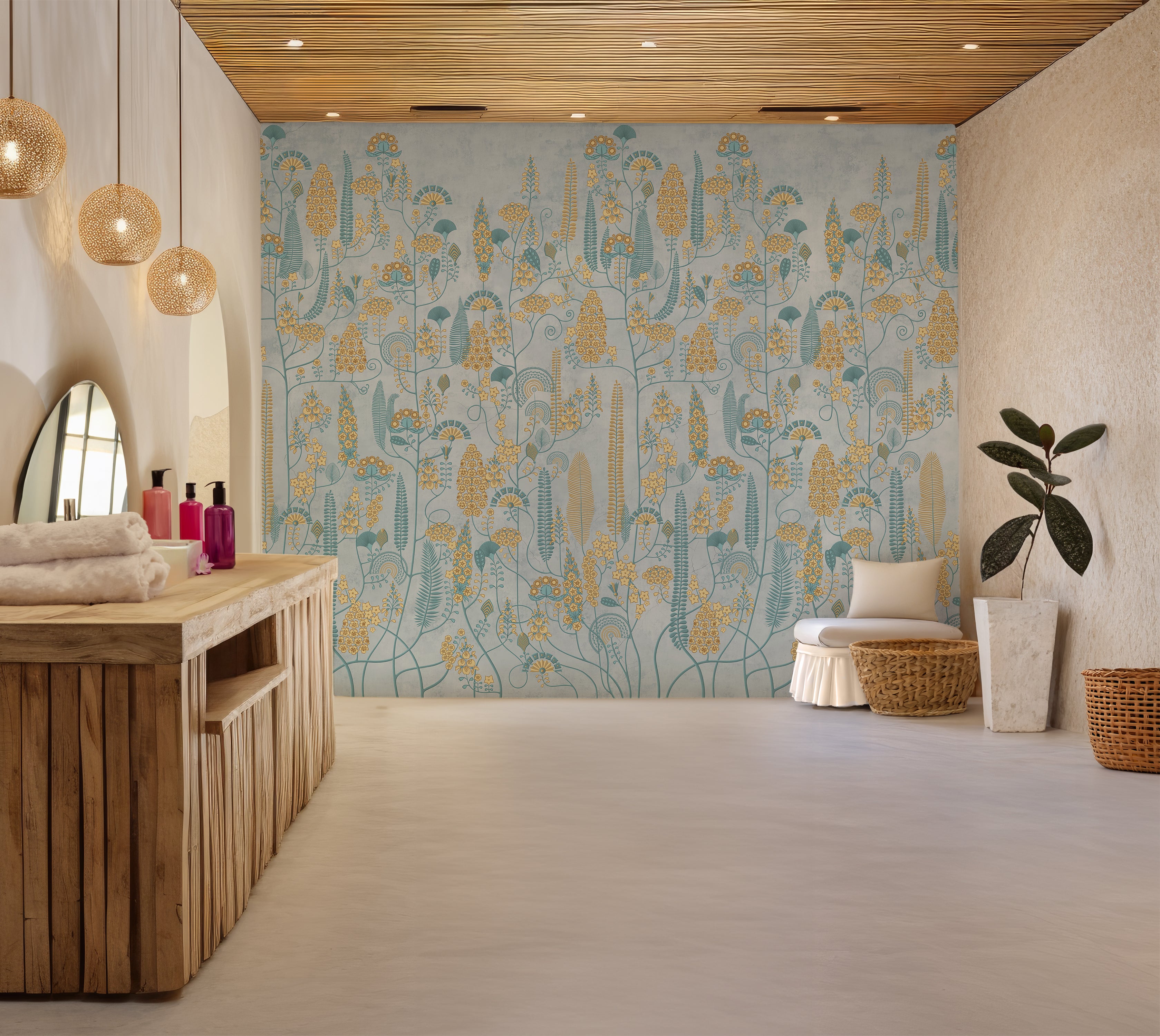 Premium Wallpaper Wall Mural - Soft Vintage Floral Pattern