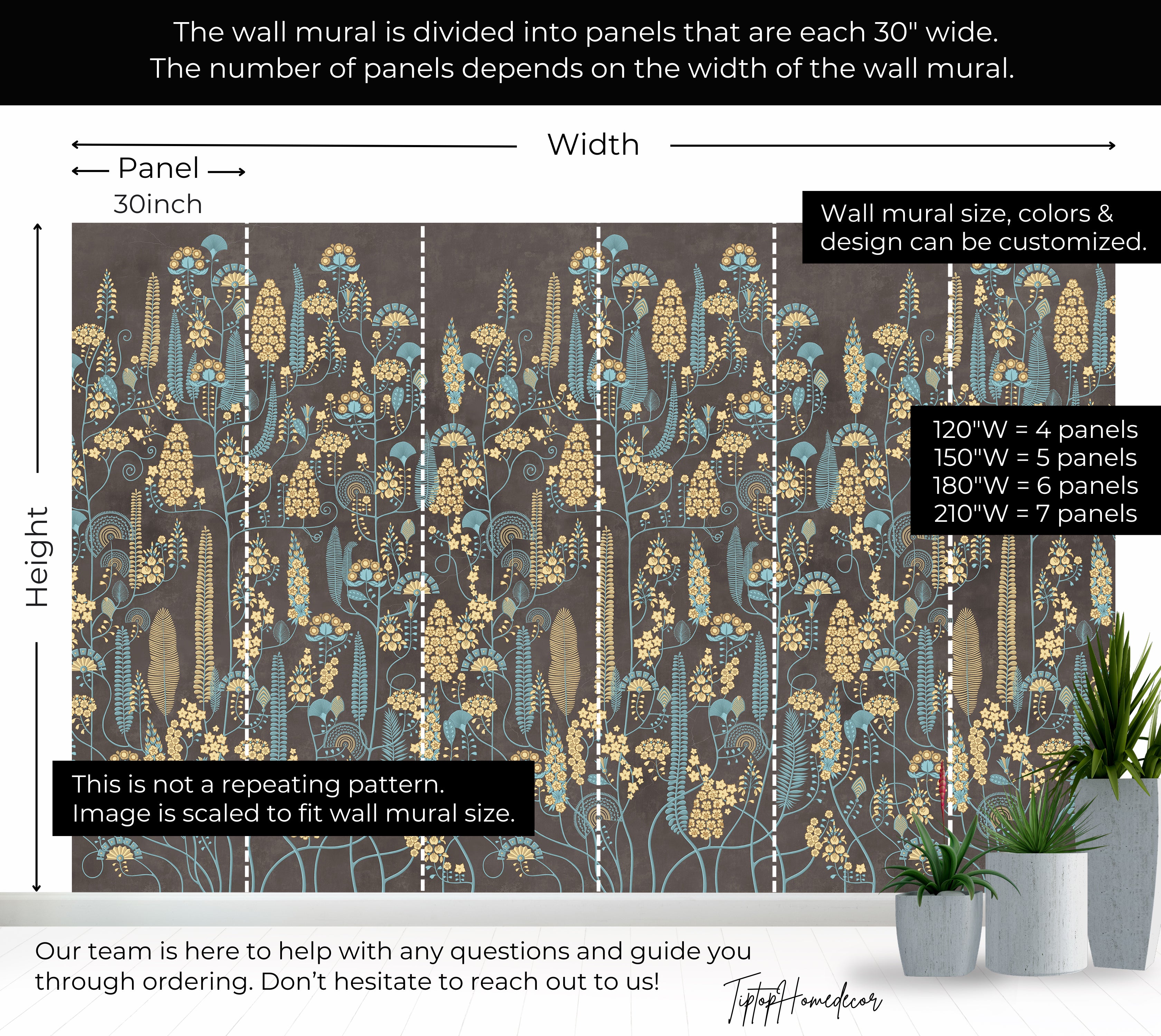 Premium Wallpaper Wall Mural - Warm Mocha Botanical Lines