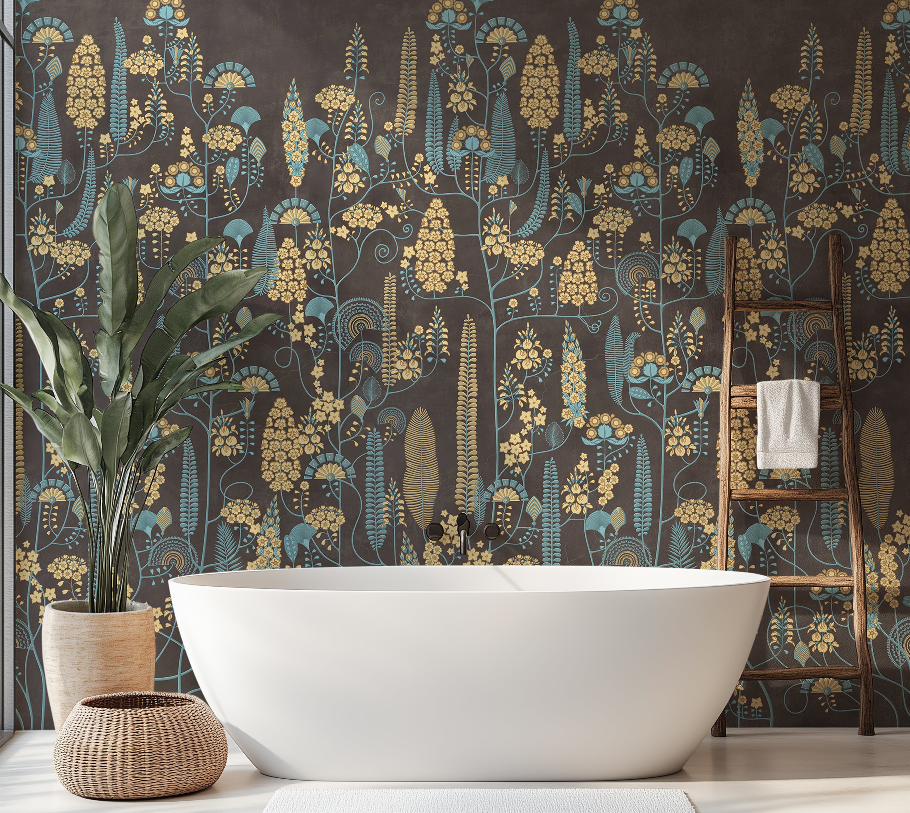 Premium Wallpaper Wall Mural - Warm Mocha Botanical Lines