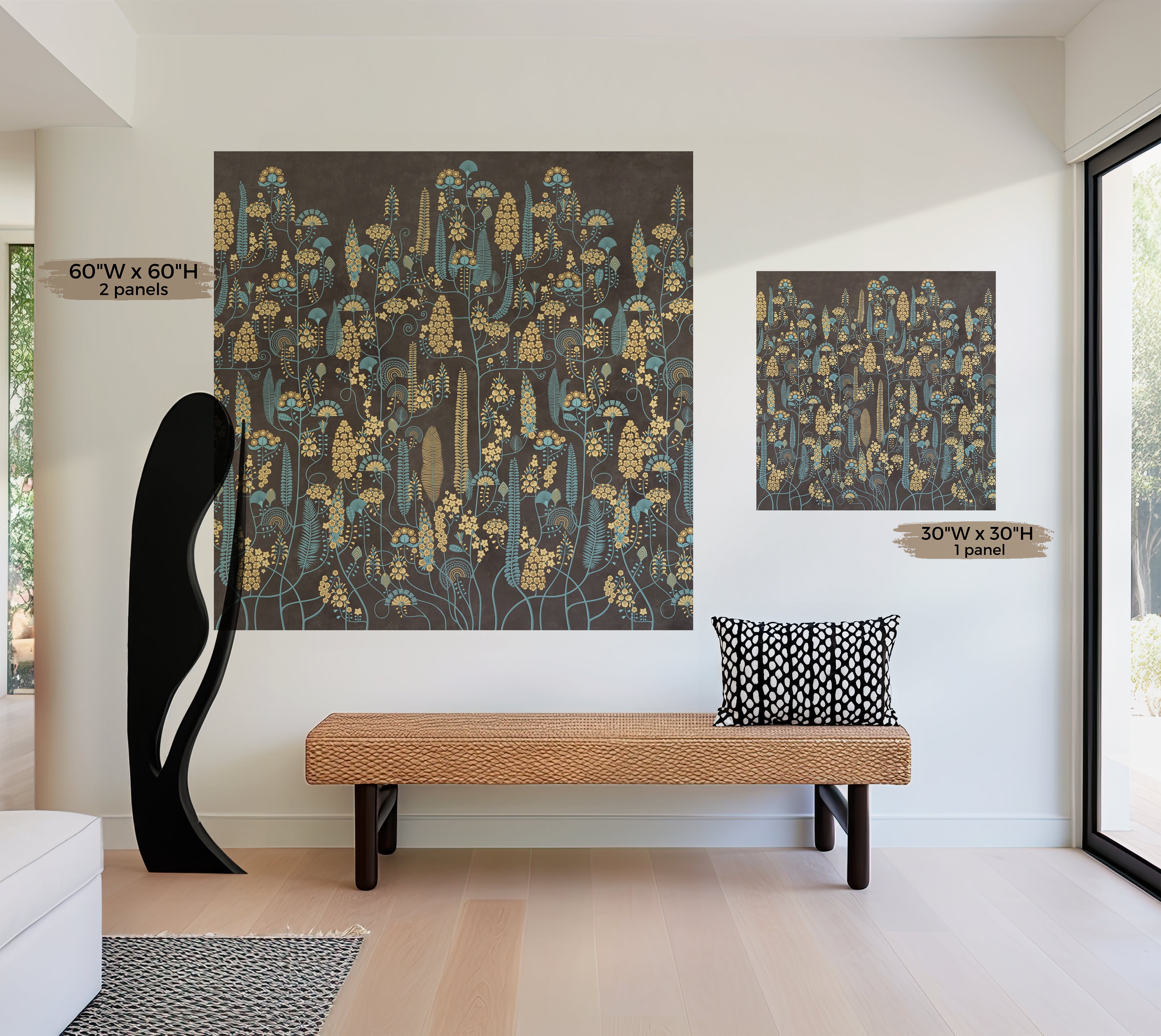 Premium Wallpaper Wall Mural - Warm Mocha Botanical Lines