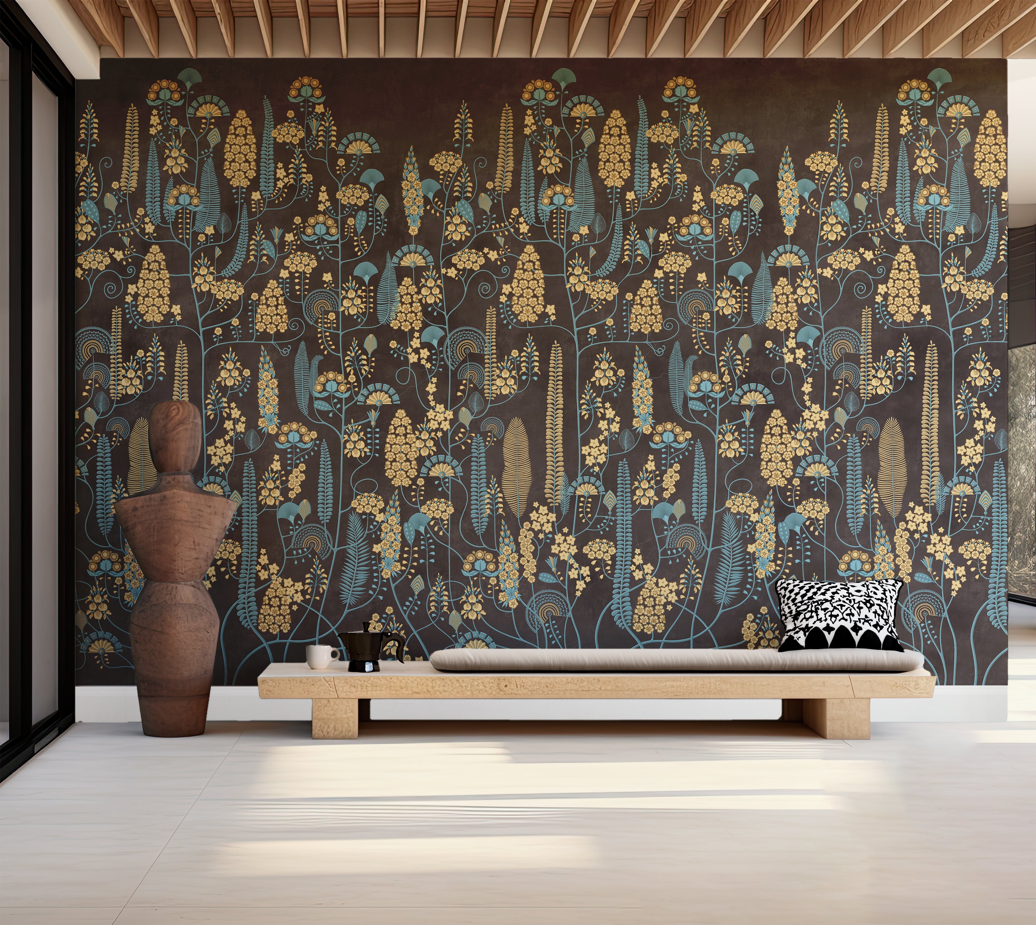 Premium Wallpaper Wall Mural - Warm Mocha Botanical Lines