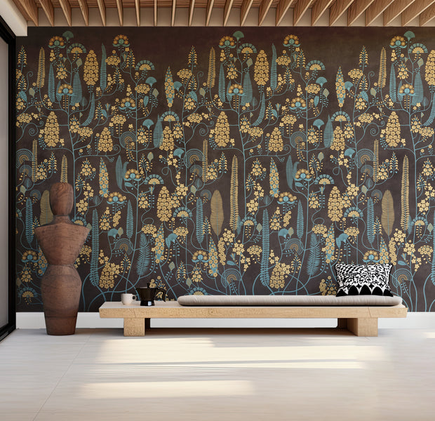 Premium Wallpaper Wall Mural - Warm Mocha Botanical Lines