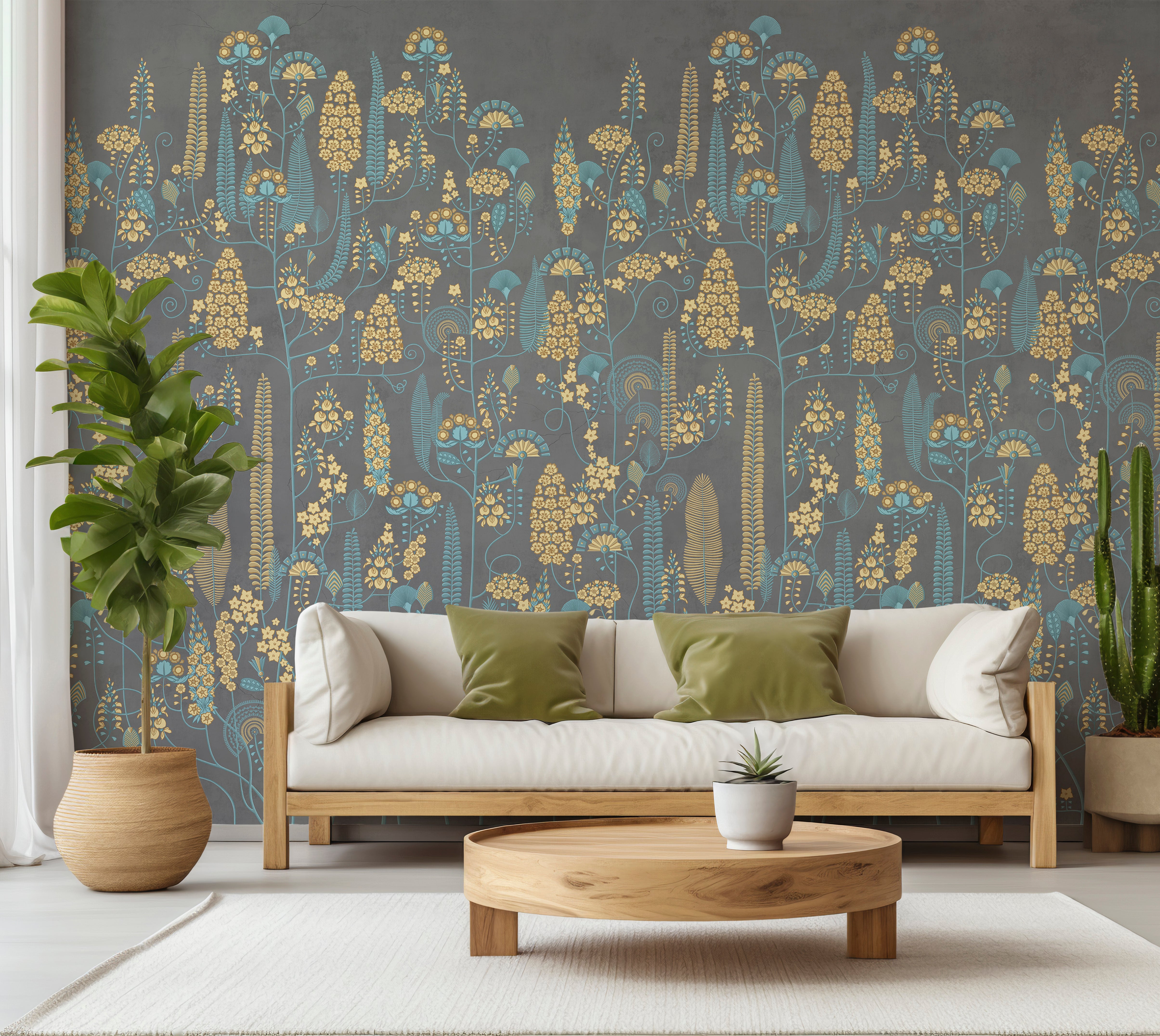 Premium Wallpaper Wall Mural - Stone Classic Floral Pattern