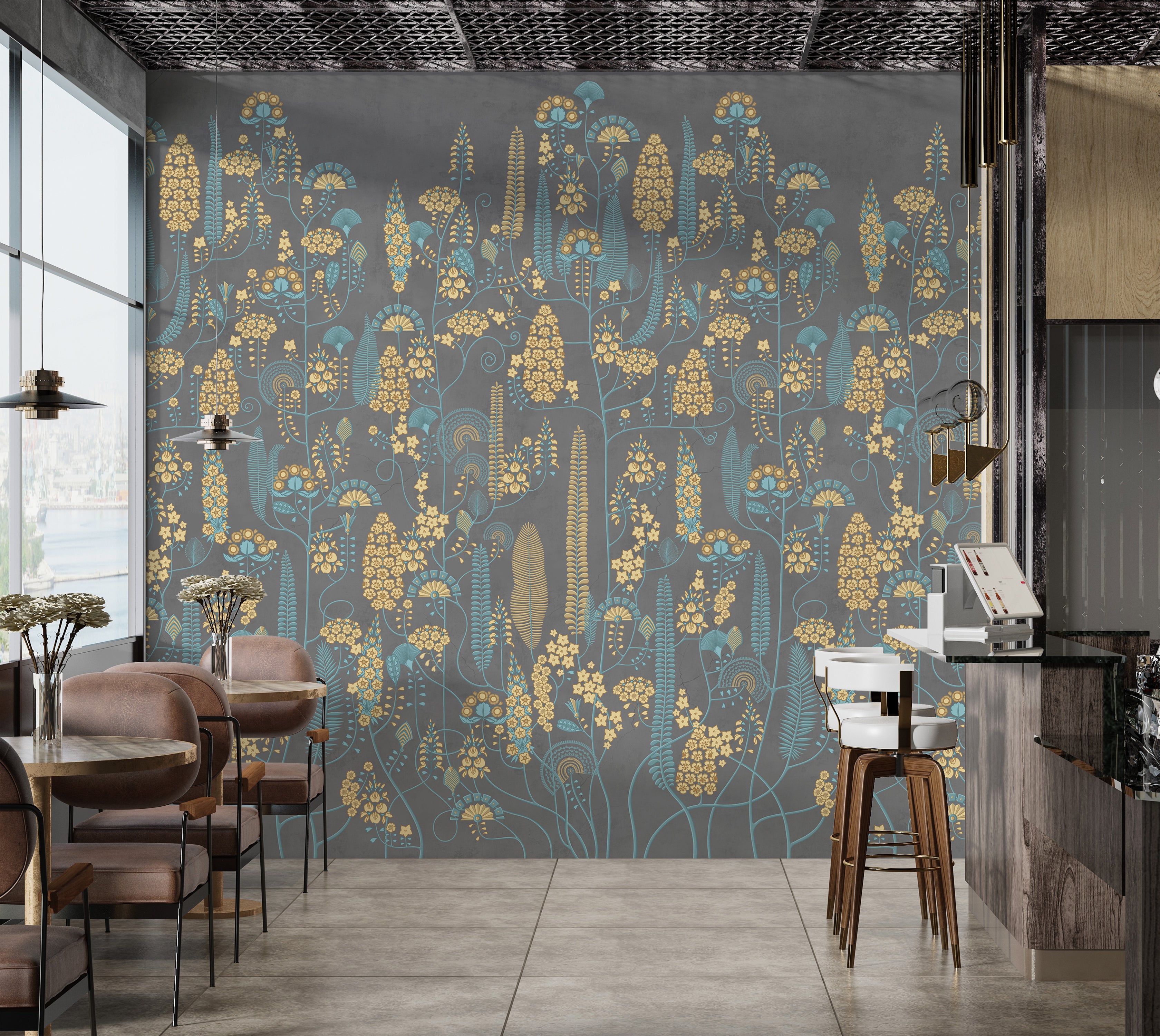 Premium Wallpaper Wall Mural - Stone Classic Floral Pattern